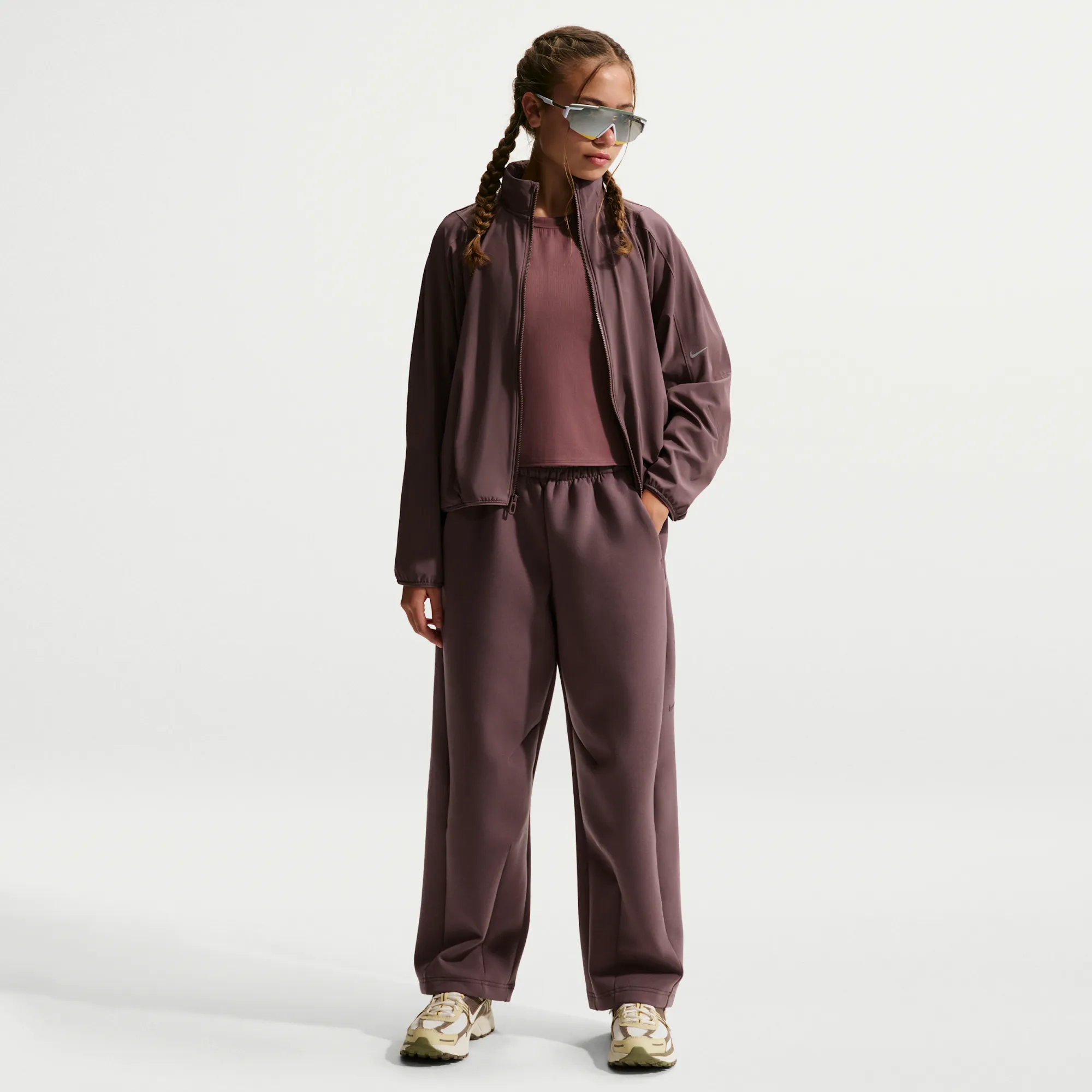 Nike MAVN Girls' High-Rise Therma-FIT Knit Trousers - Purple - Polyester/Elastane/Lyocell