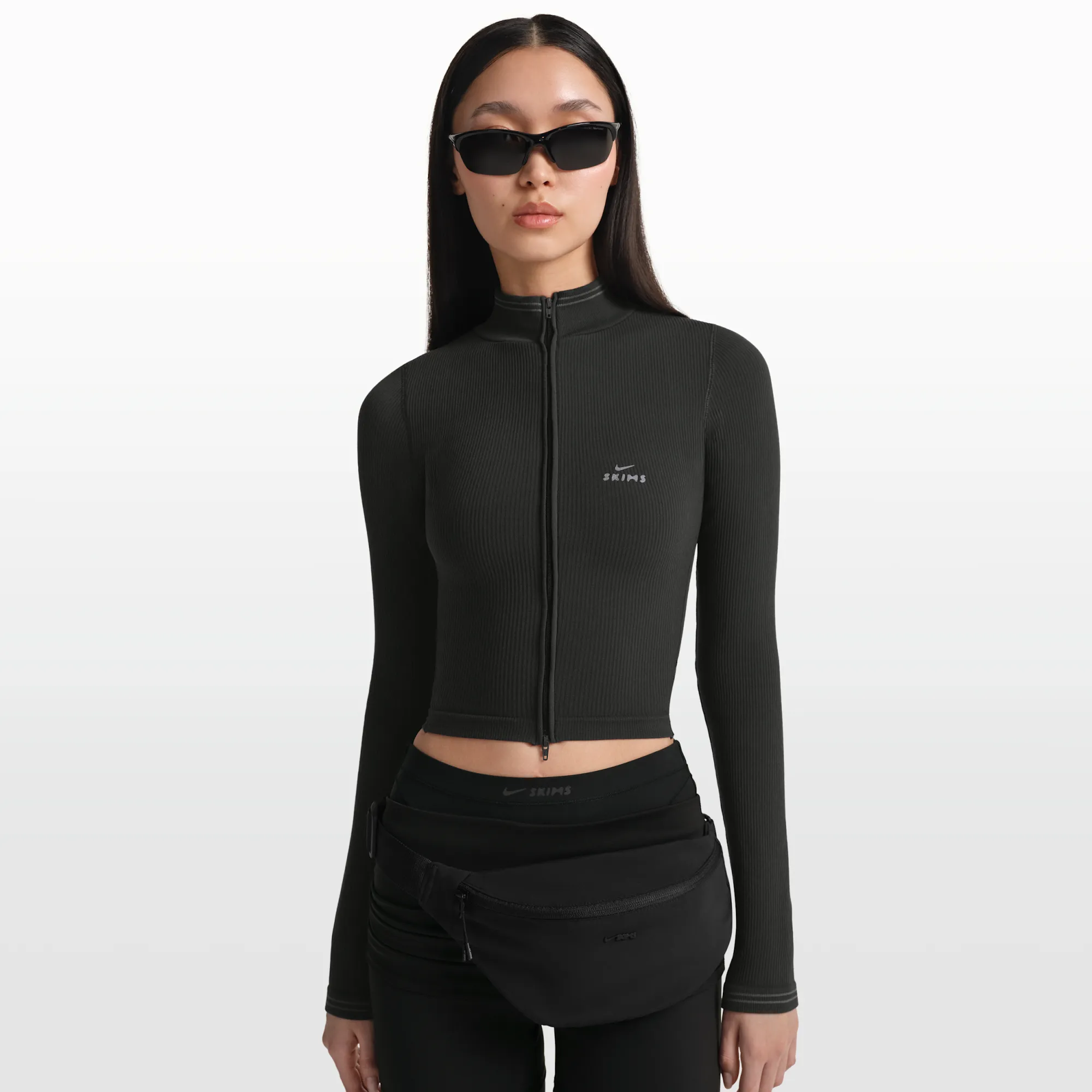 NikeSKIMS Ribbed Seamless Women's Cropped Full-Zip Jacket - Black - Nylon/Elastane