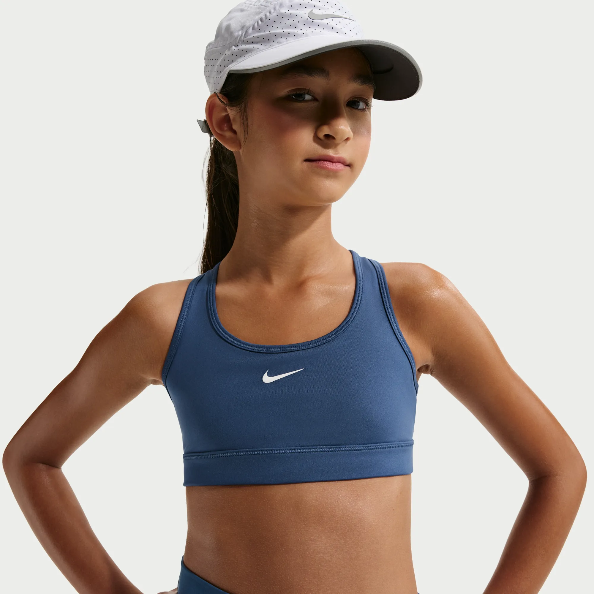 Nike Swoosh Girls' Sports Bra - Blue - Polyester/Elastane