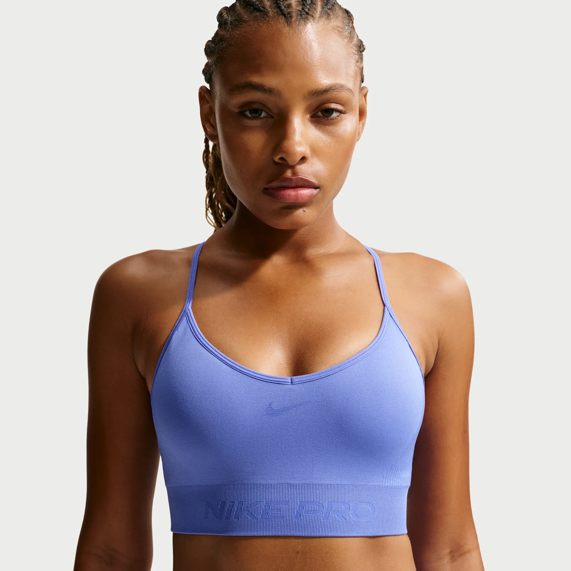 Nike Pro Seamless Women's Light-Support Padded Sports Bra - Blue - Polyester/Nylon/Elastane