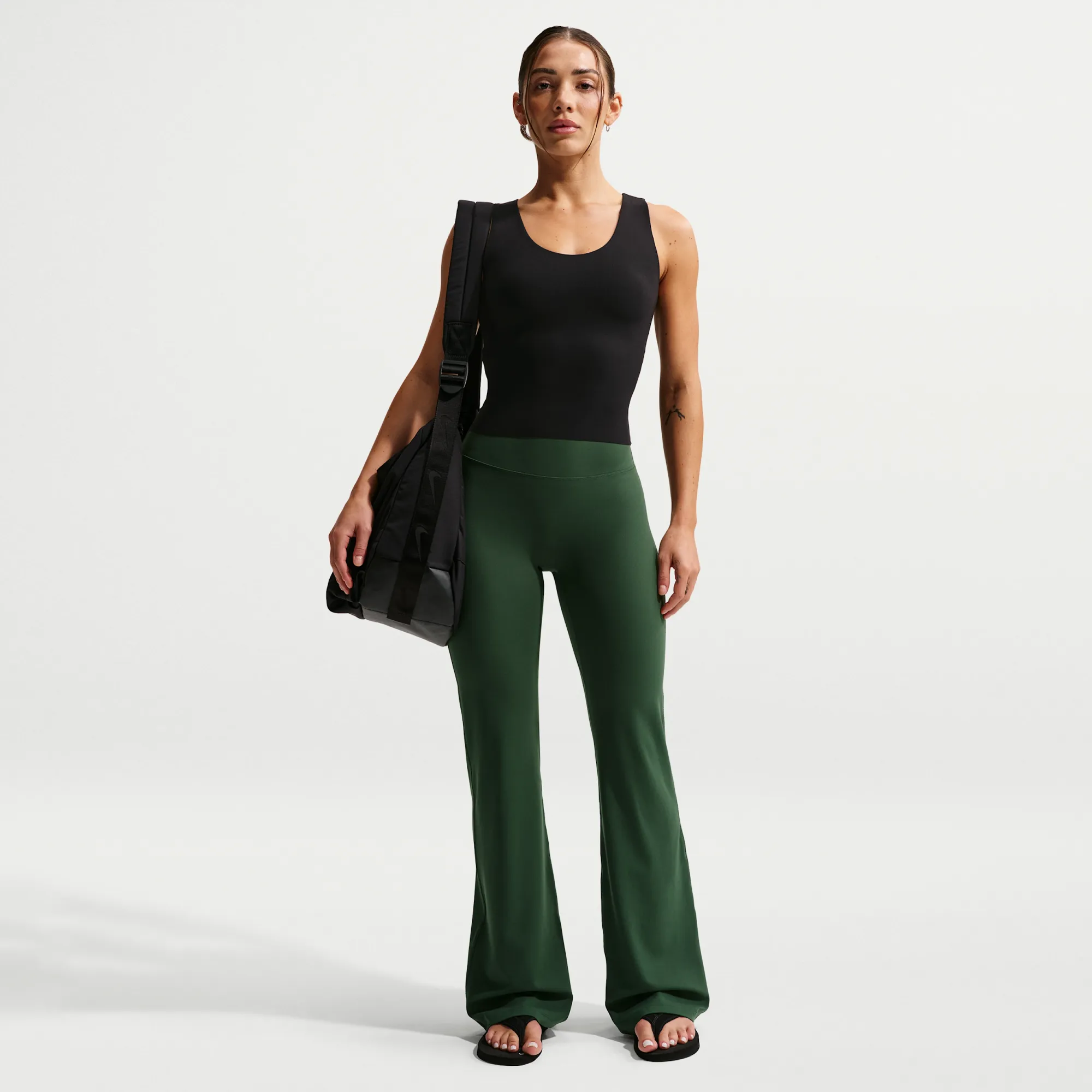 Nike Zenvy Women's High-Waisted Flared Leggings with No Front Seam - Green - Nylon/Elastane