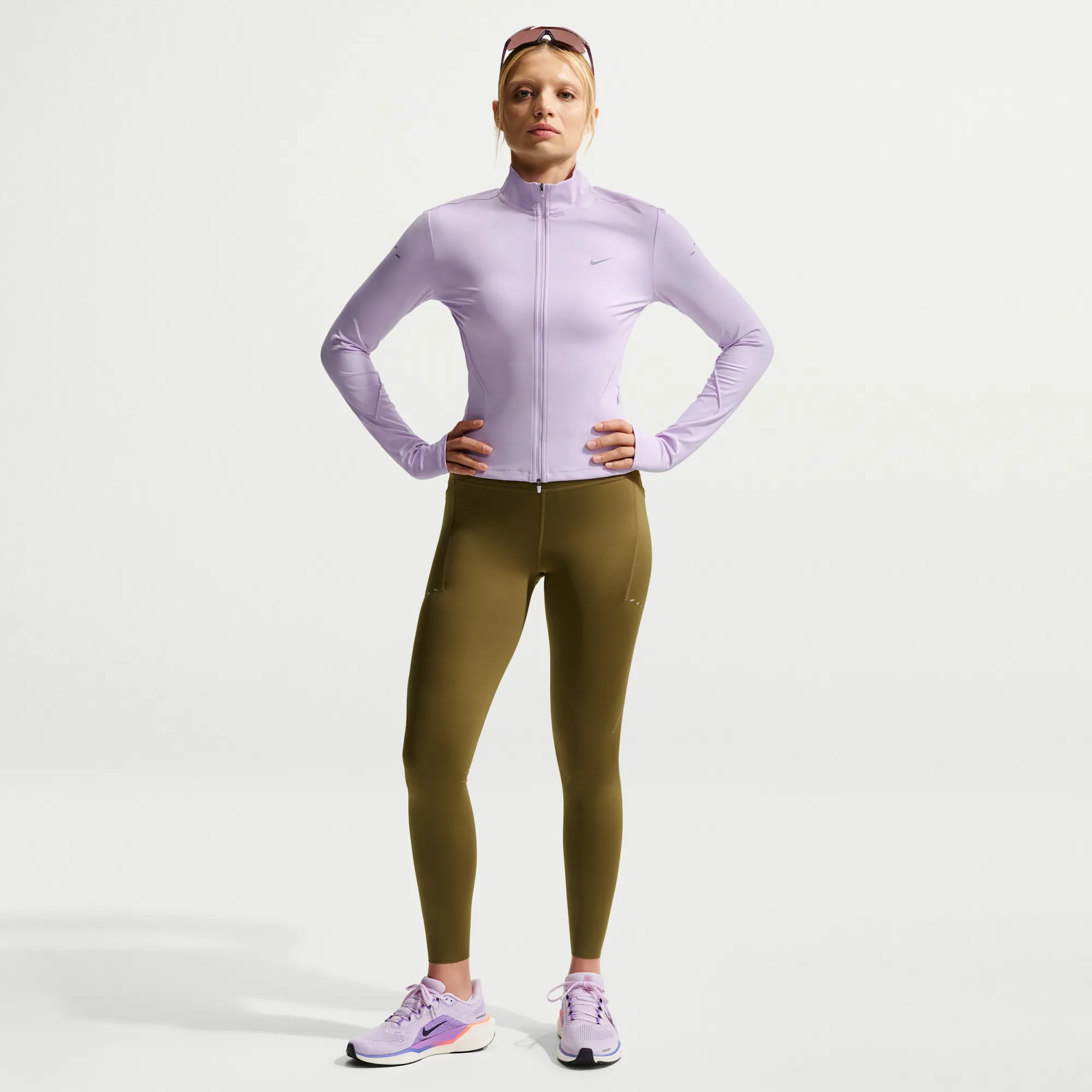 Nike Swift Women's High-Waisted 7/8 Running Leggings with Pockets - Brown - Internal Drawcord