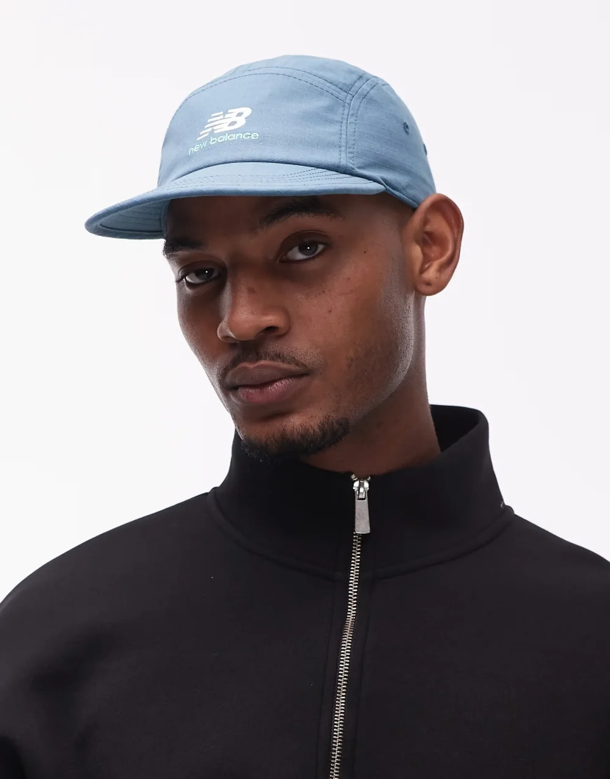 New Balance 5 Panel Stacked Camper Hat In Blue