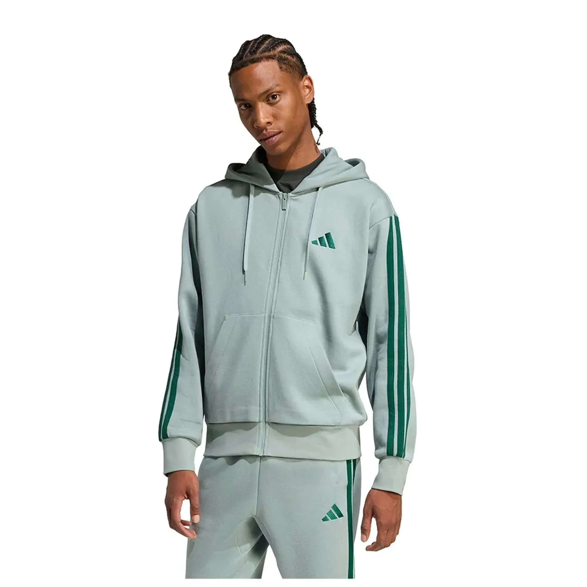 Adidas Essentials 3 Stripes Fleece Full Zip Sweatshirt