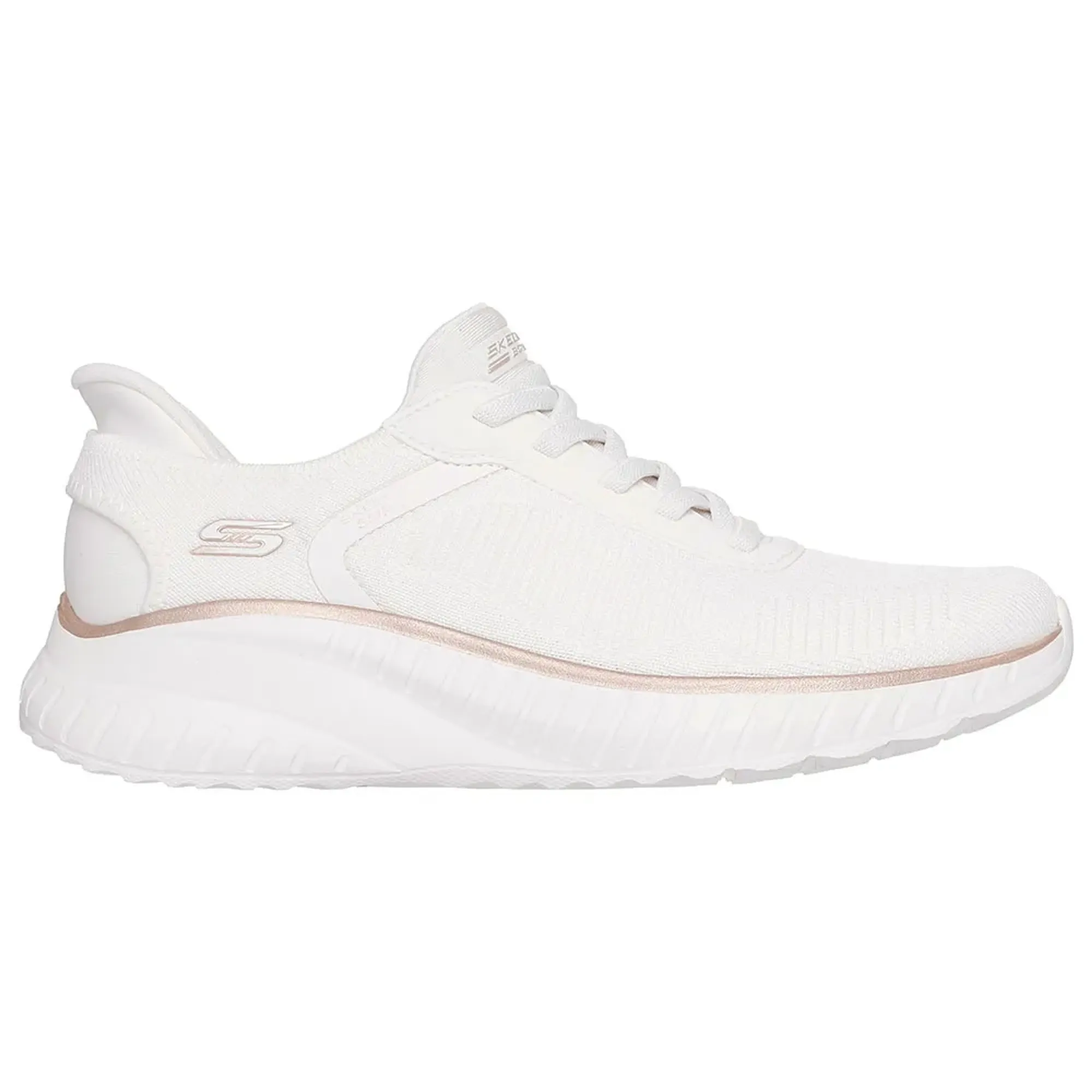 Skechers Women's Slip-ins: BOBS Sport Squad Chaos - Current Muse Sneaker in White/Gold