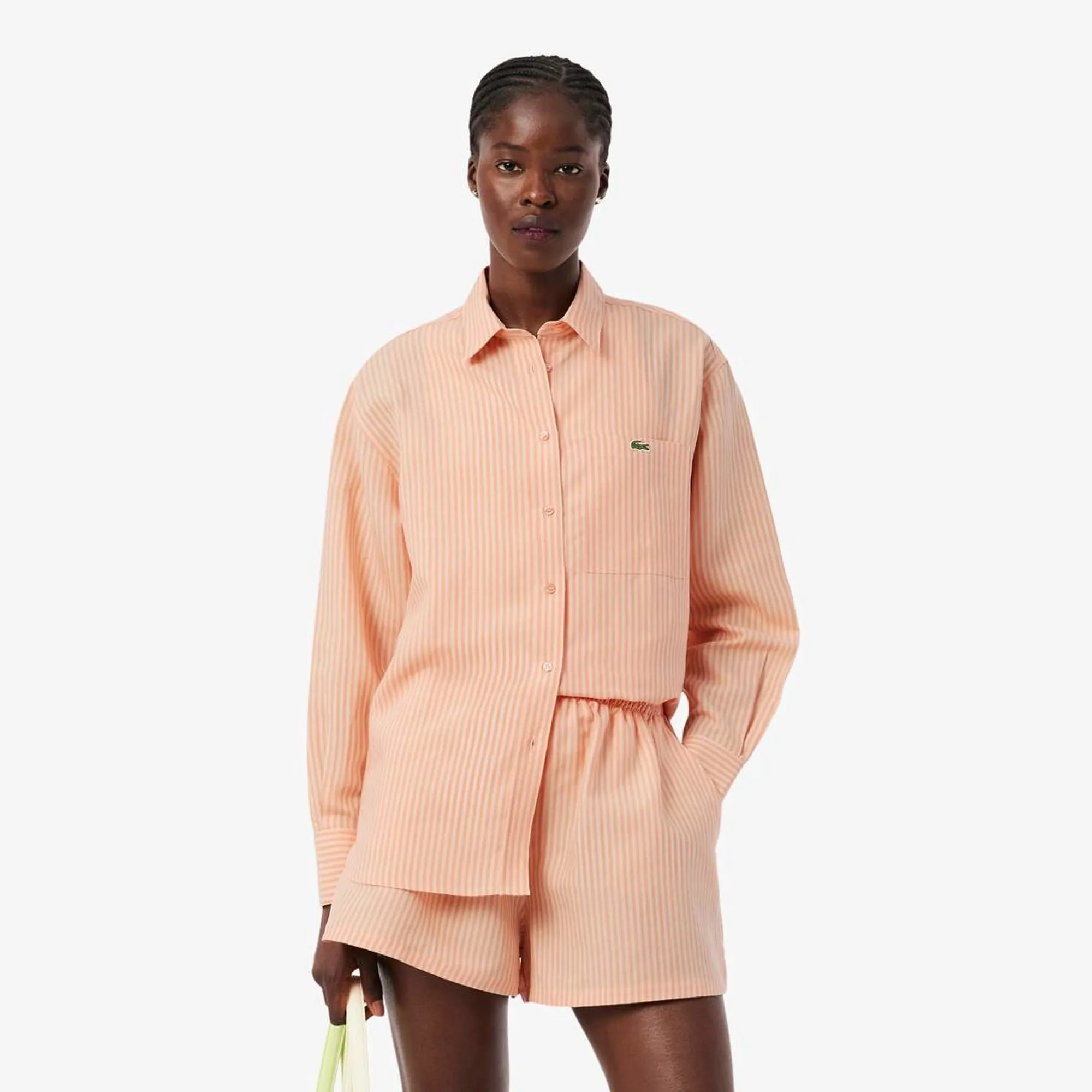 Lacoste Oversized Linen Blend Shirt - Rose / Orange