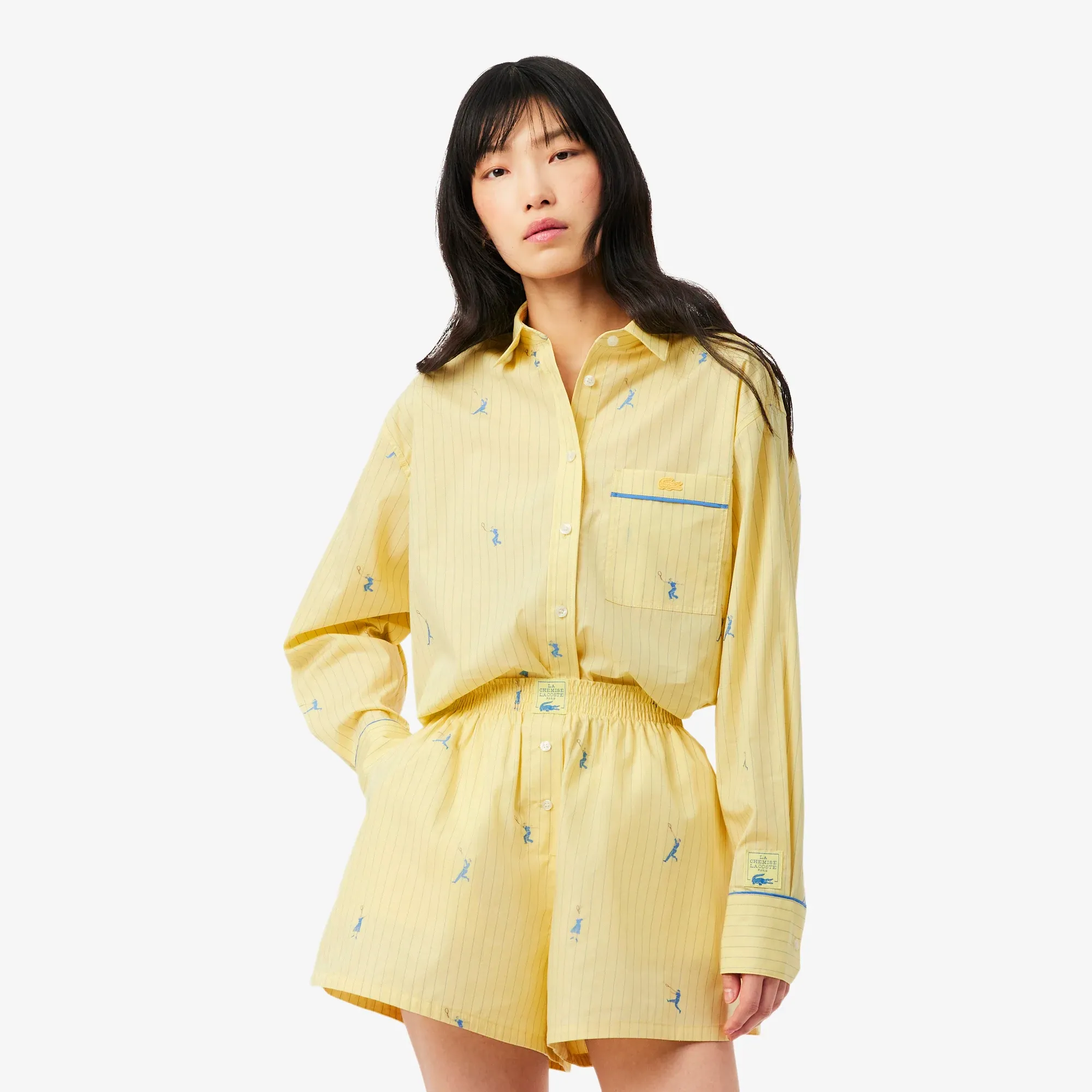 Lacoste Oversized Shirt with Jacquard Motifs - Jaune / Bleu