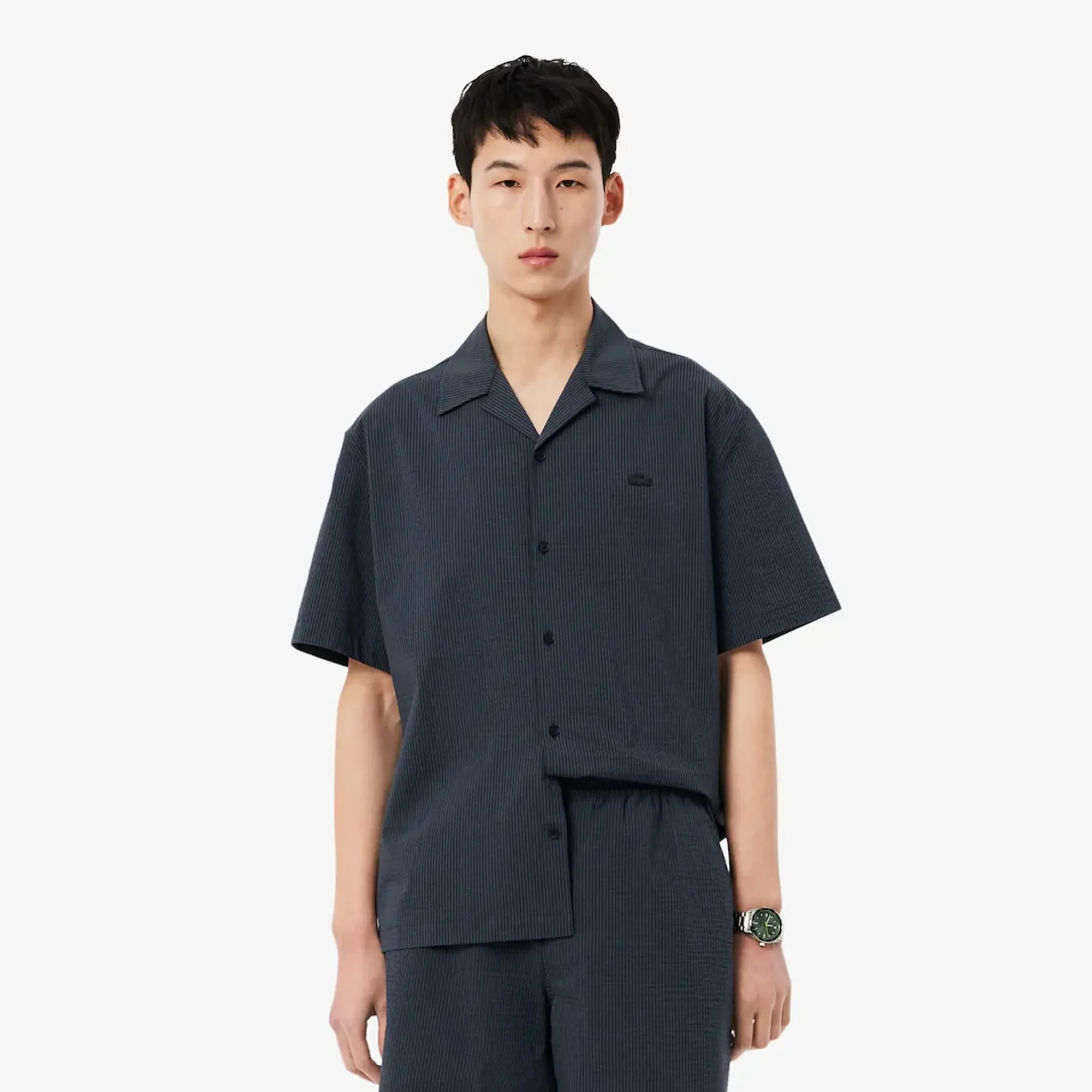 Lacoste Relaxed Fit Seersucker Shirt - Noir / Gris Fonce