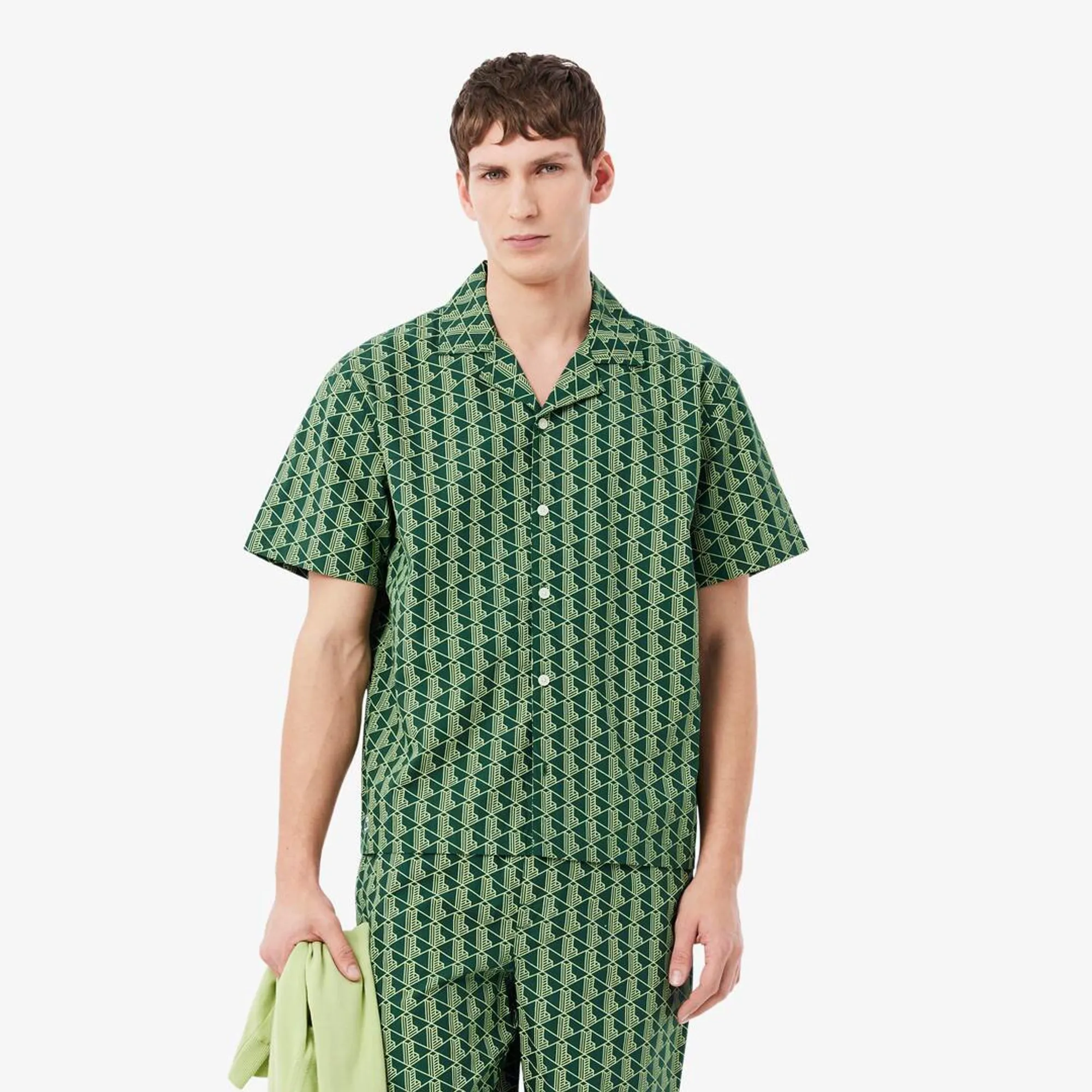 Lacoste Monogram Print Poplin Pajama Shirt - Vert