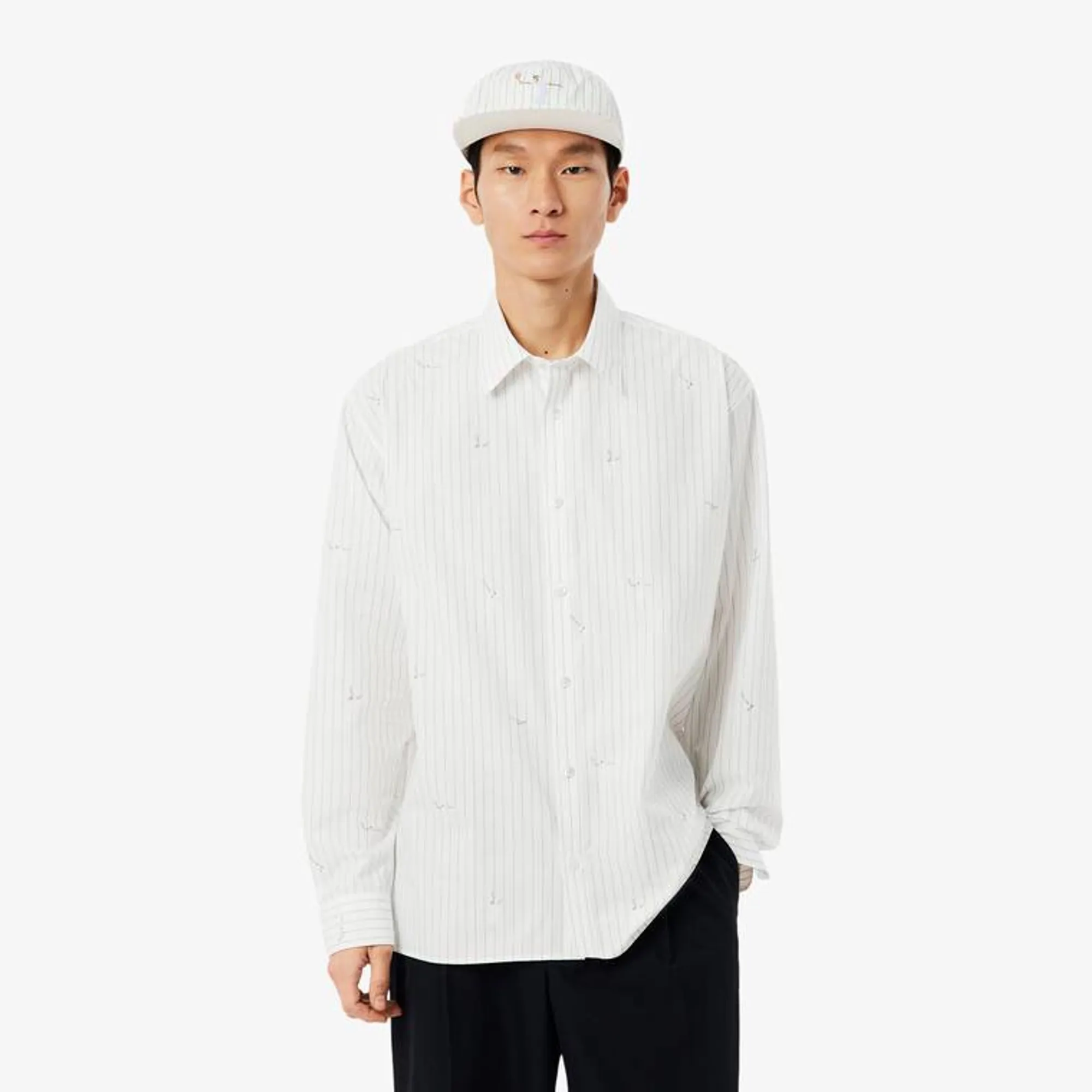 Lacoste Relaxed Fit Embroidered Cotton Shirt - White