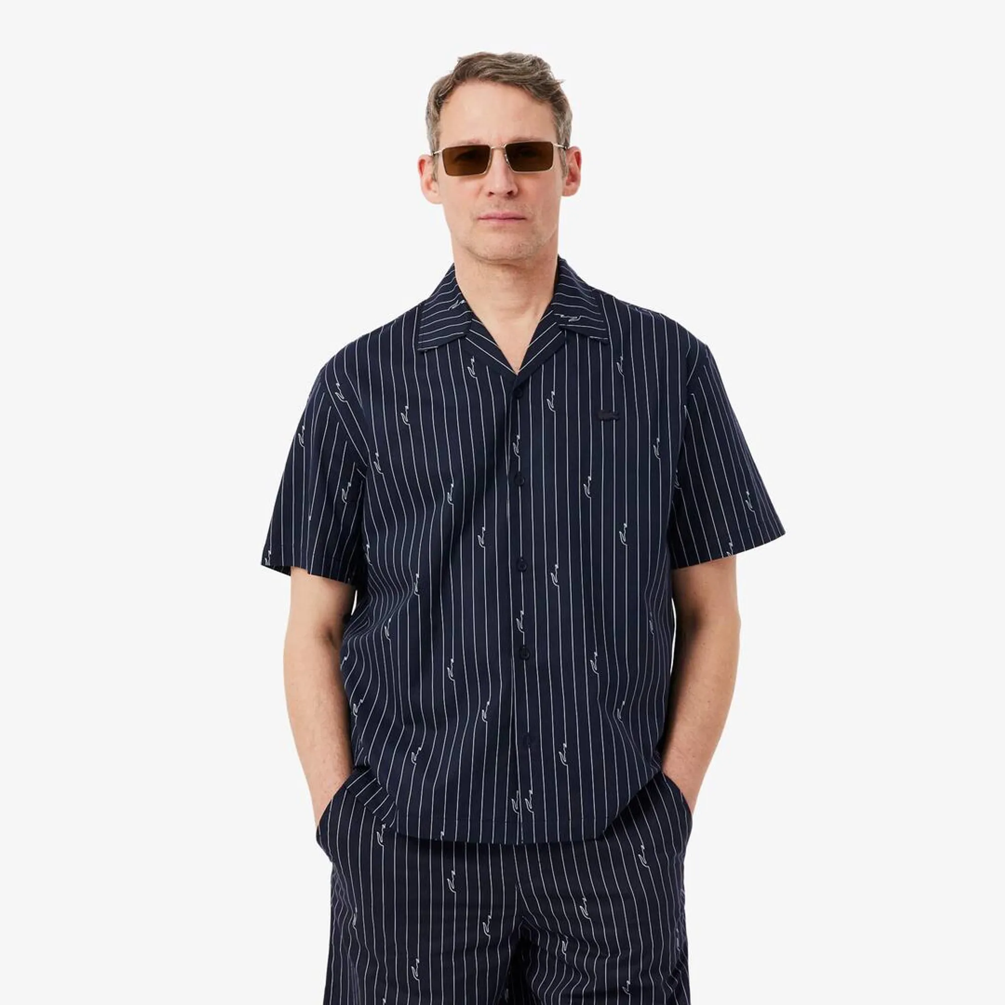 Lacoste Relaxed Fit Print Twill Shirt - Noir / Blanc