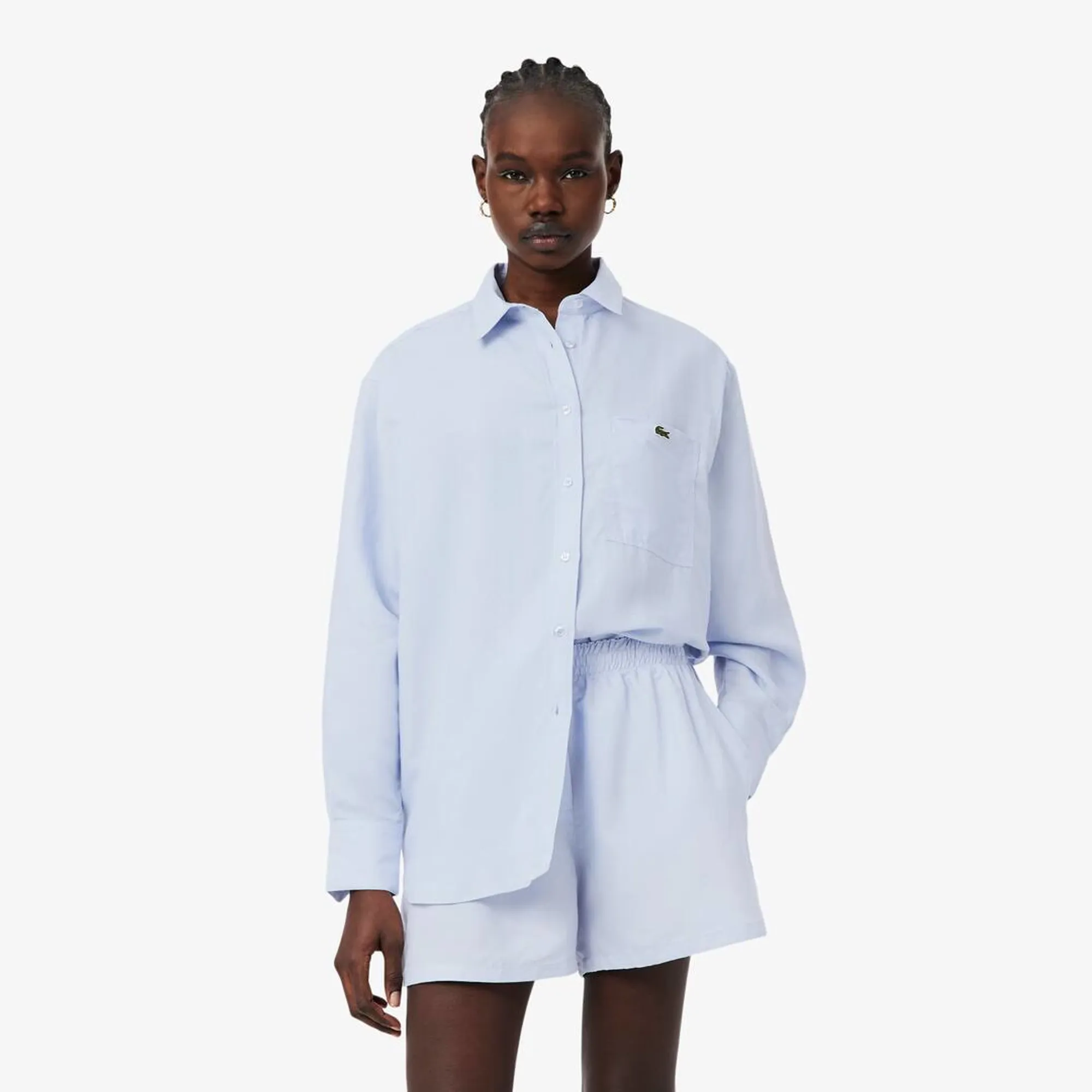Lacoste Oversized Linen Blend Shirt - Light Blue