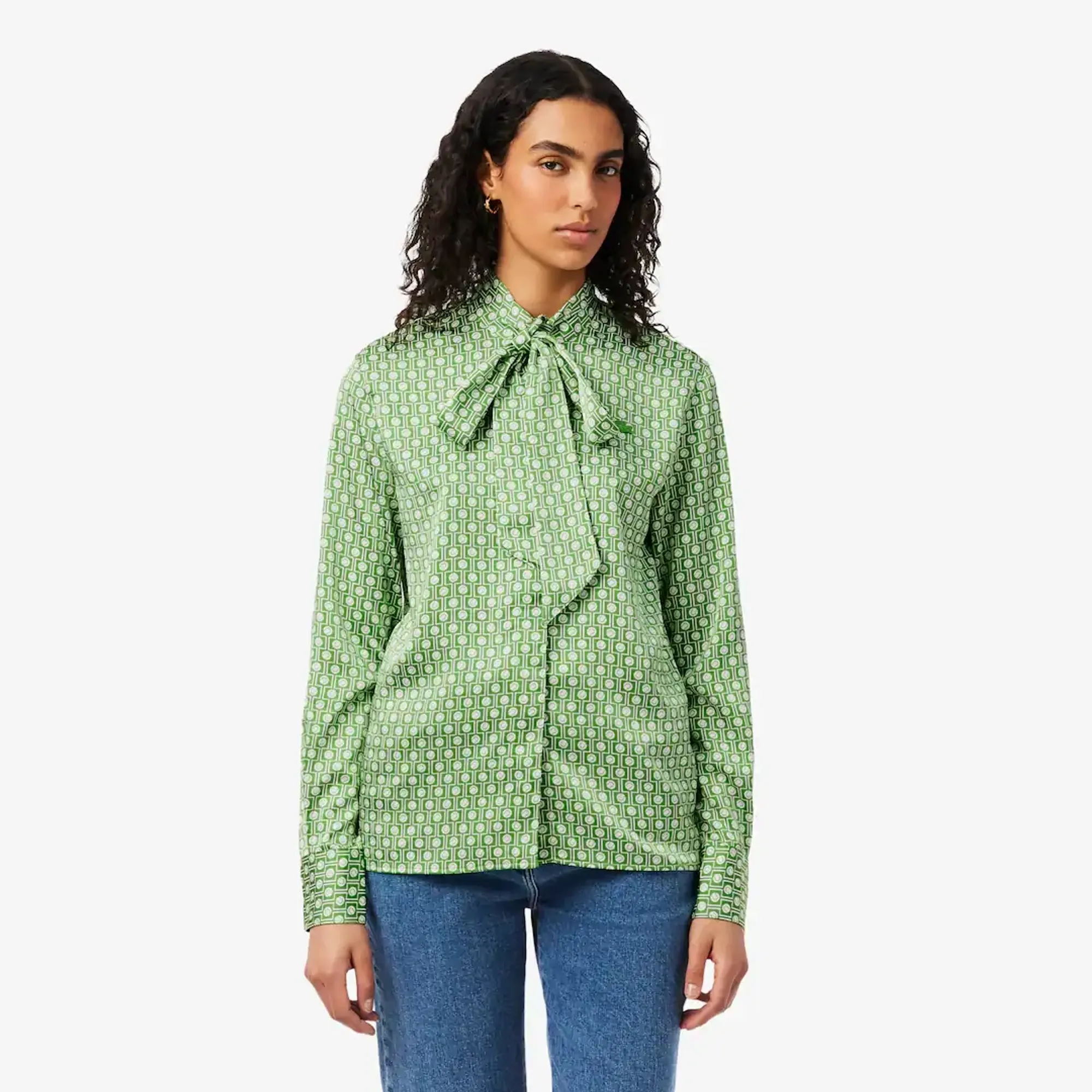 Lacoste Regular Fit Removable Tie Collar Shirt - Vert / Blanc