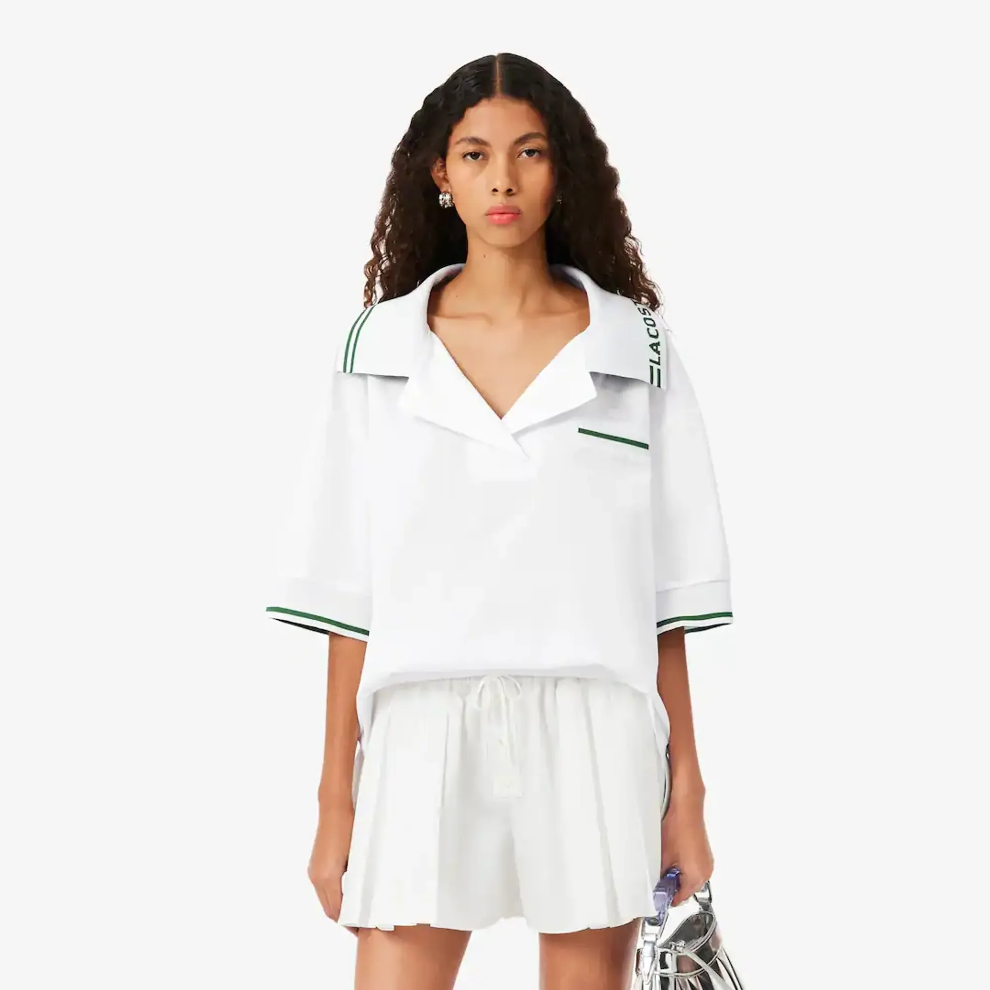 Lacoste Runway Logo Collar Oversized Popover Shirt - White
