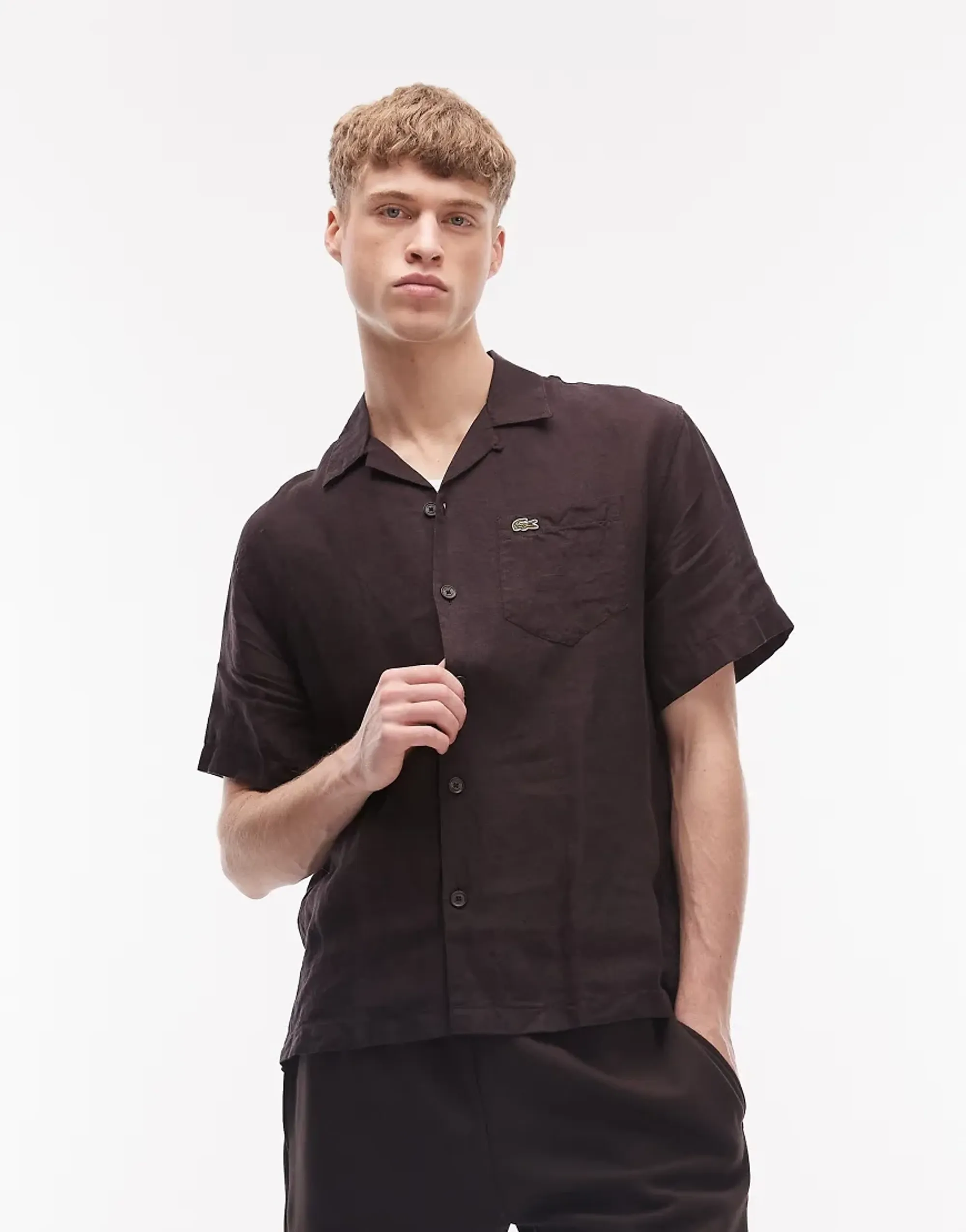 Lacoste Relaxed Fit Linen Shirt - Brown