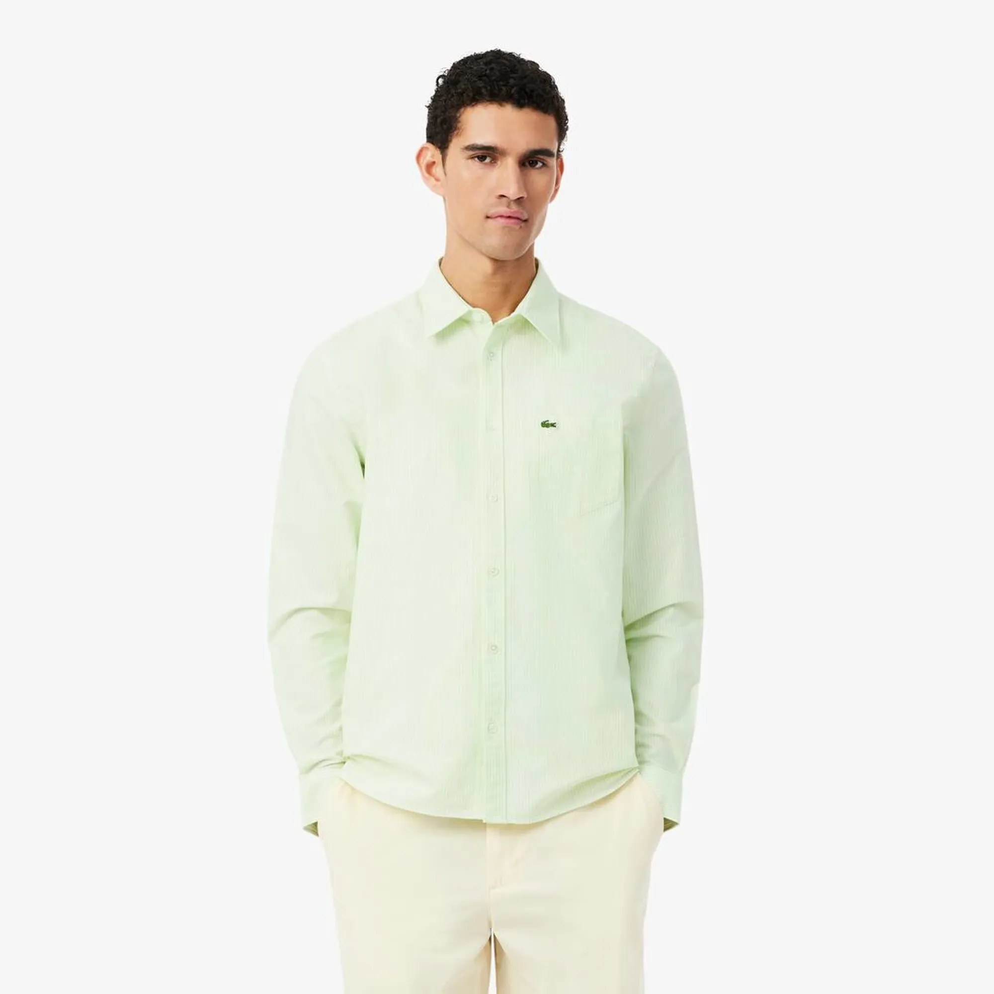 Lacoste Regular Fit Striped Oxford Shirt - Vert / Blanc