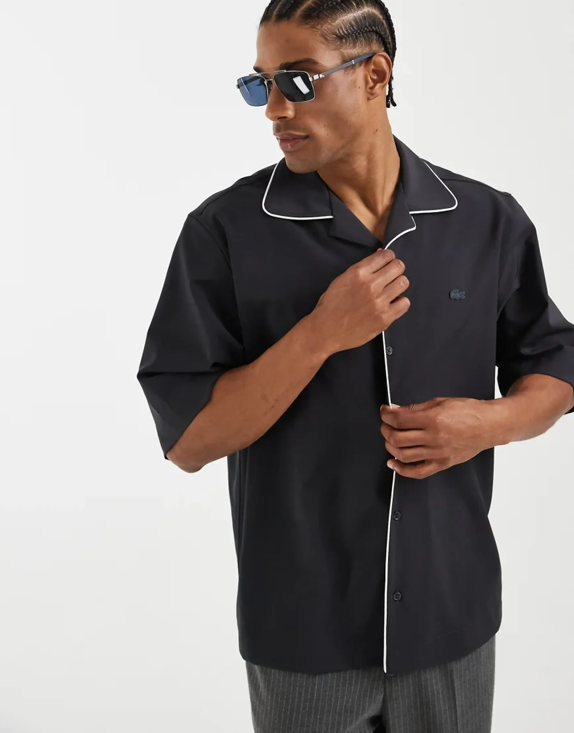 Lacoste Relaxed Fit Short Sleeved Wool Shirt - Dark Grey
