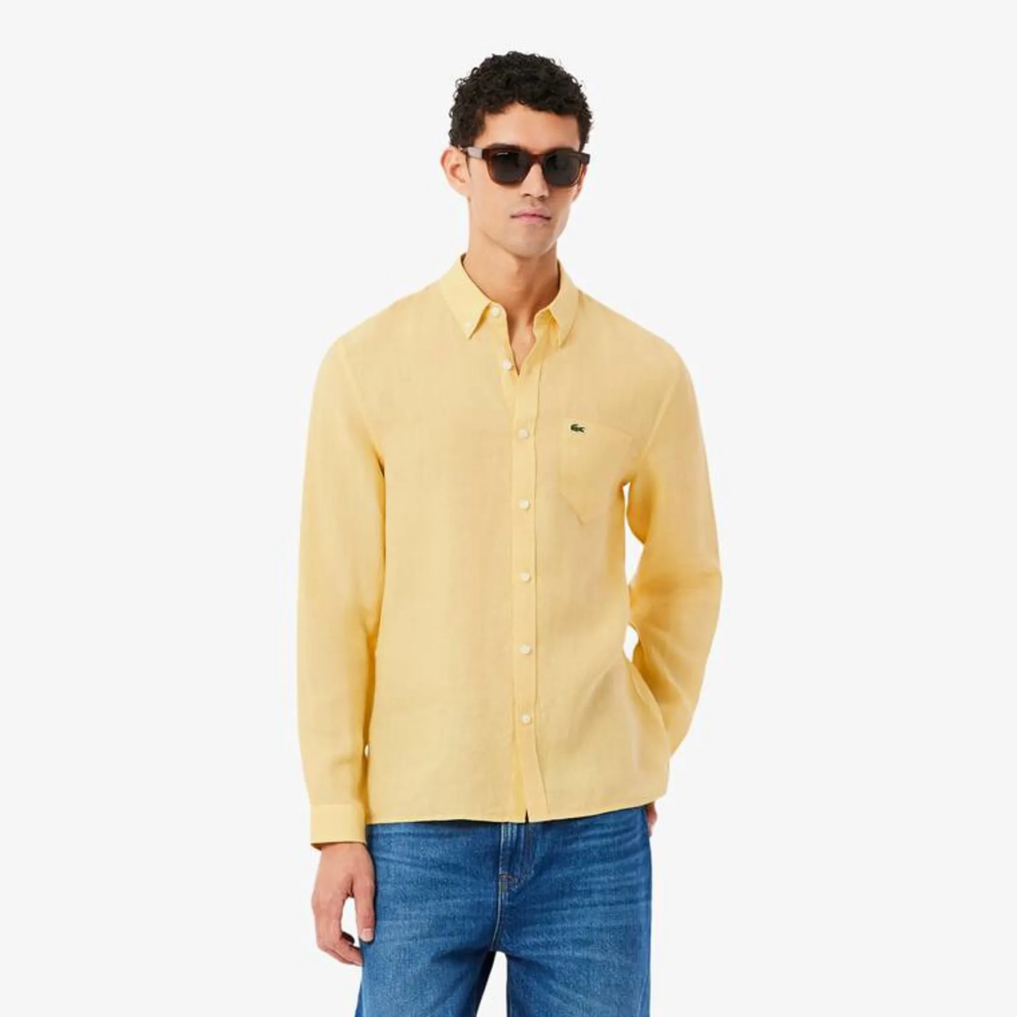 Lacoste Regular Fit Linen Shirt - Jaune