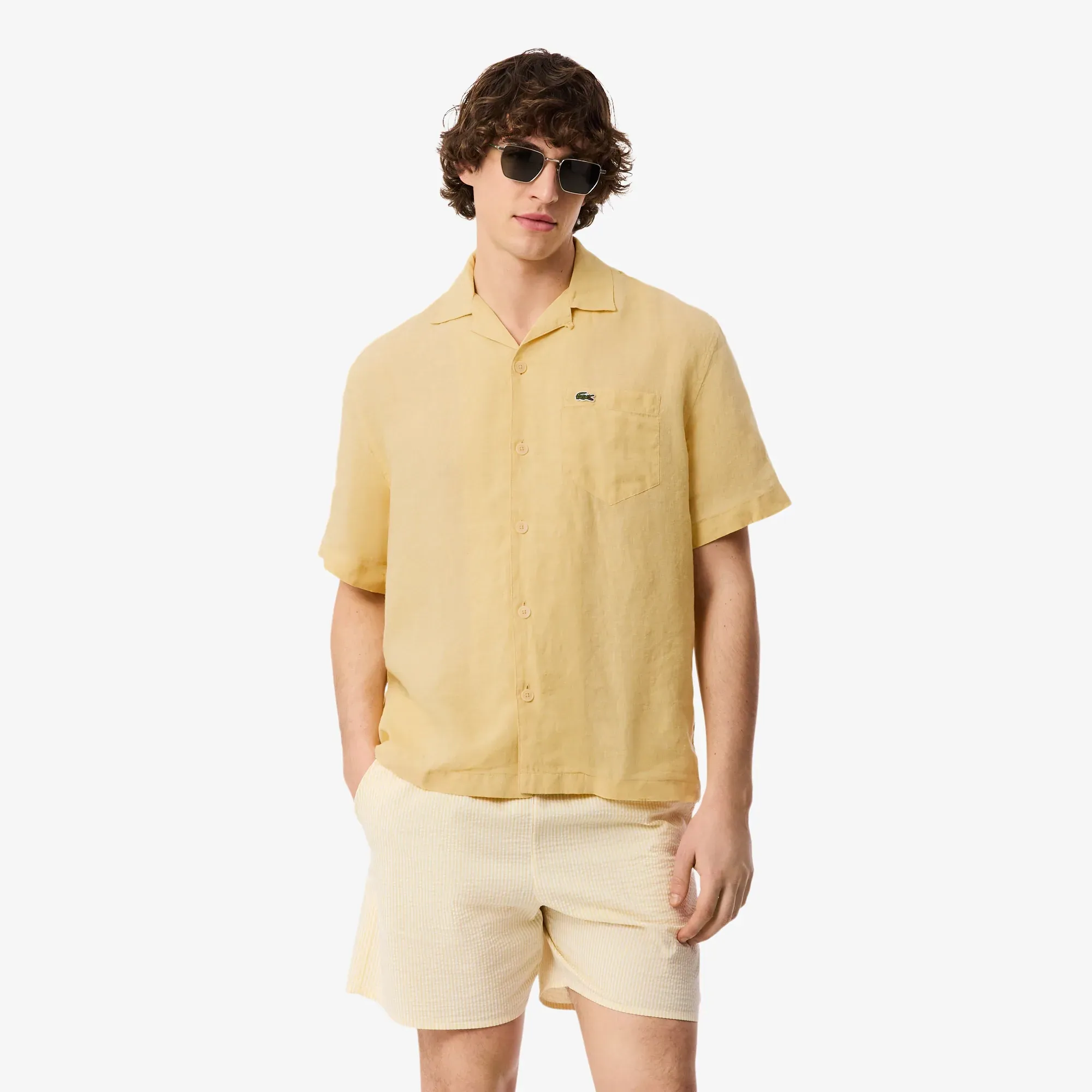 Lacoste Relaxed Fit Linen Shirt - Jaune