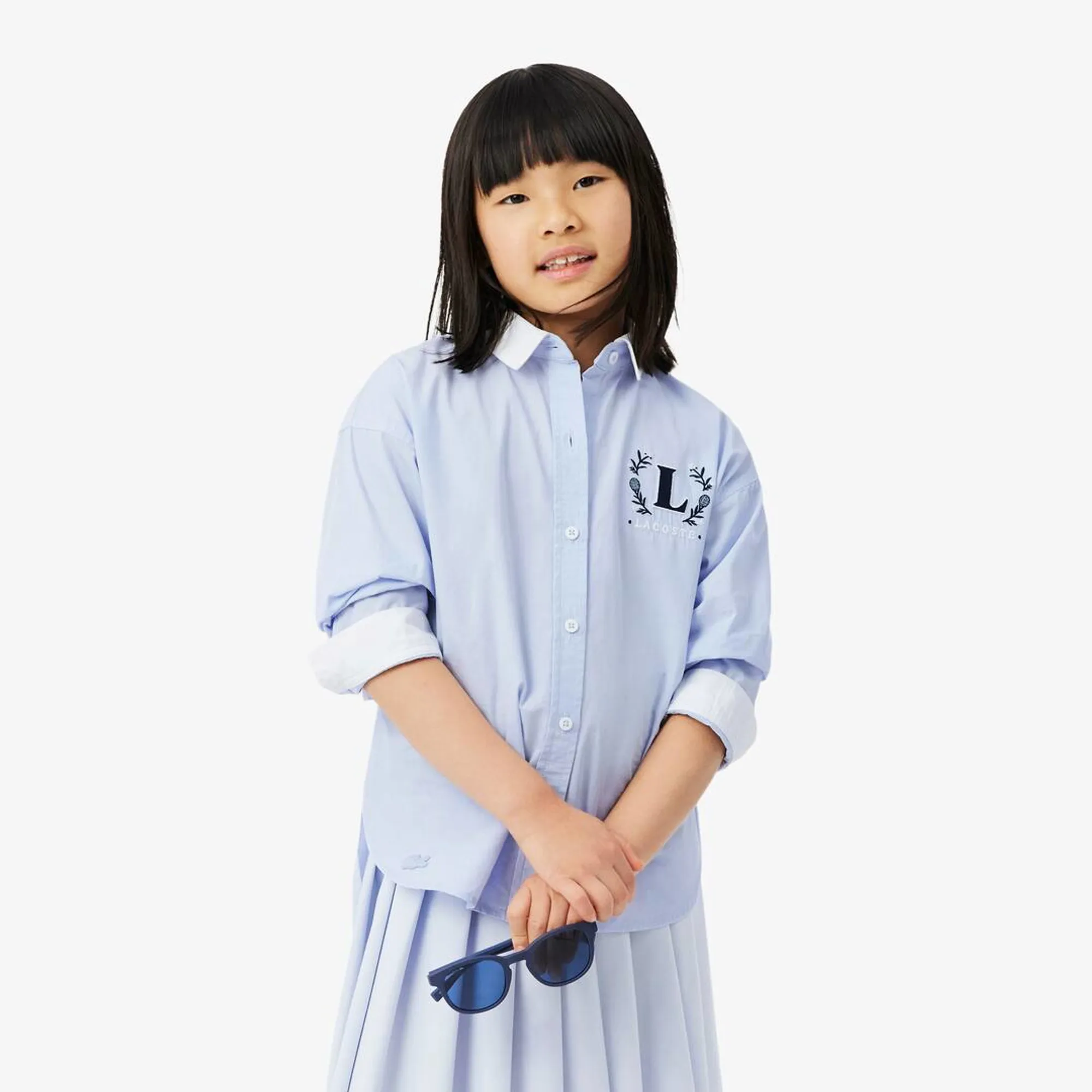 Lacoste Embroidered Badge Poplin Shirt - Light Blue