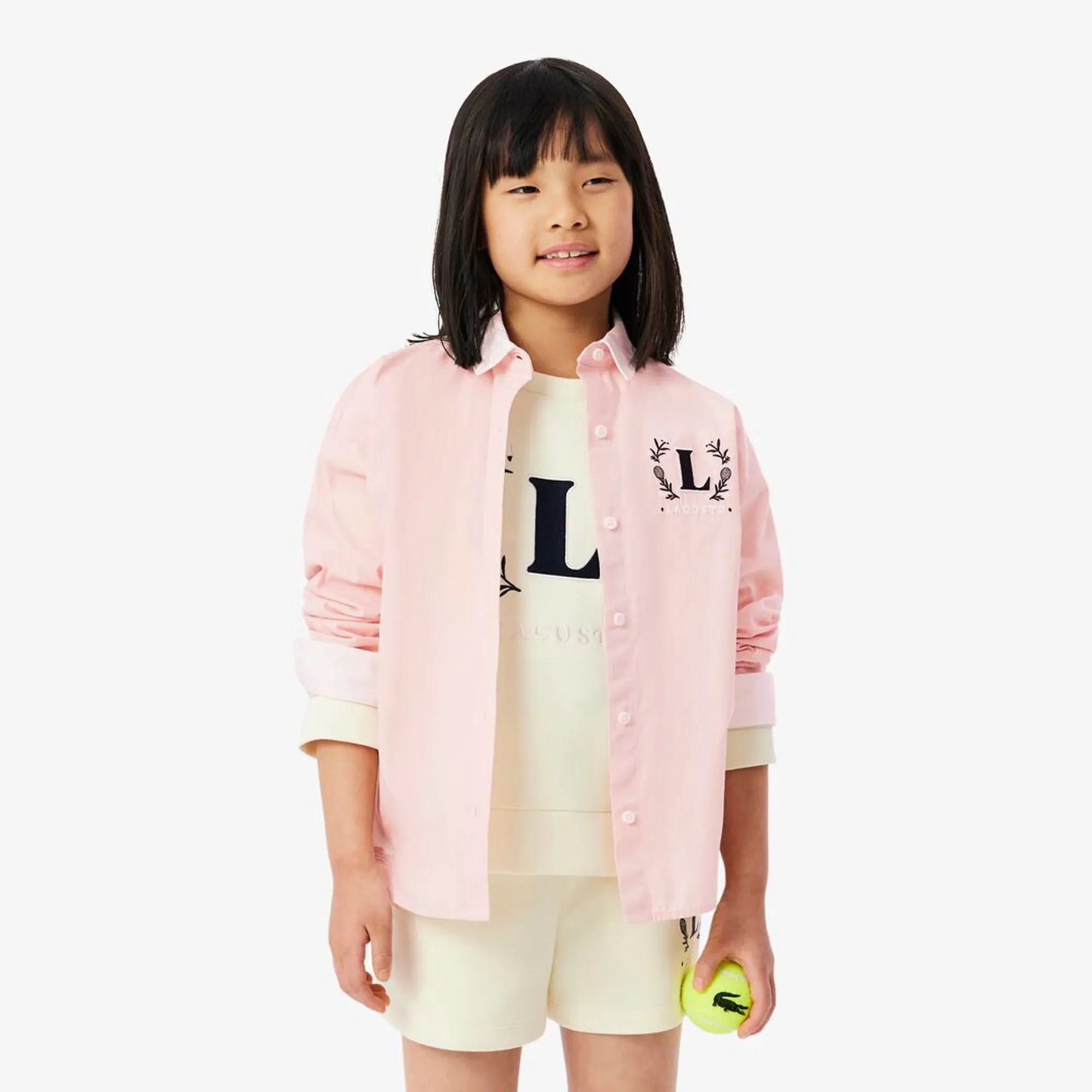 Lacoste Embroidered Badge Poplin Shirt - Light Pink