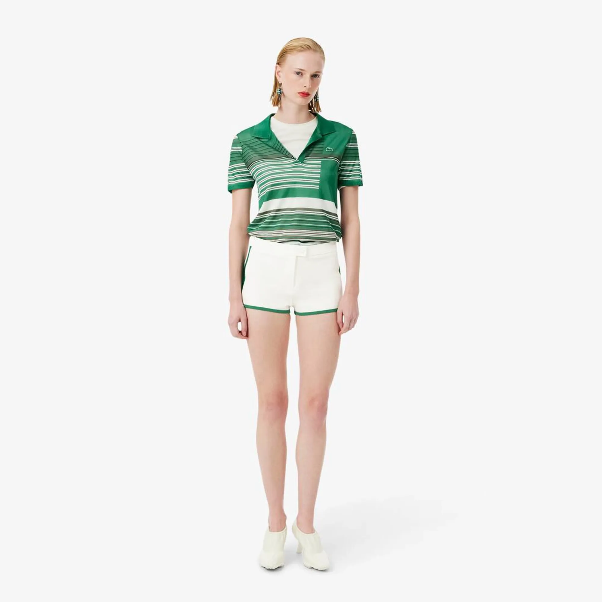 Lacoste Runway Satin Knit Mini-Shorts - White / Green