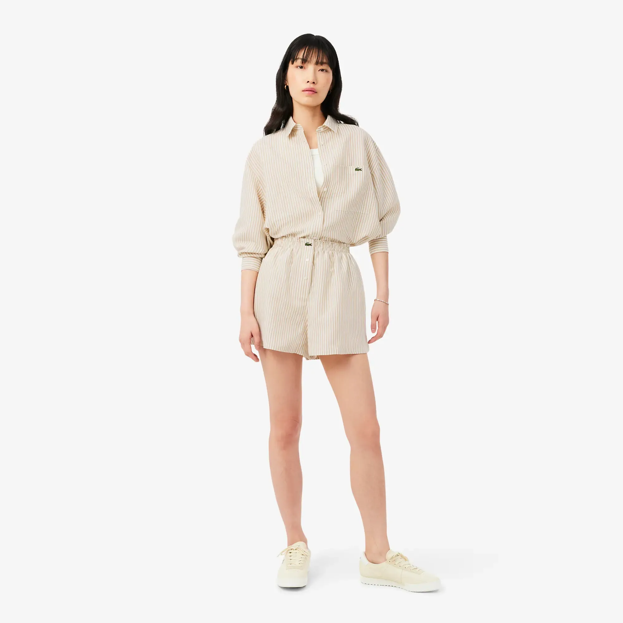 Lacoste Oversized Linen Blend Shorts - Beige / Blanc