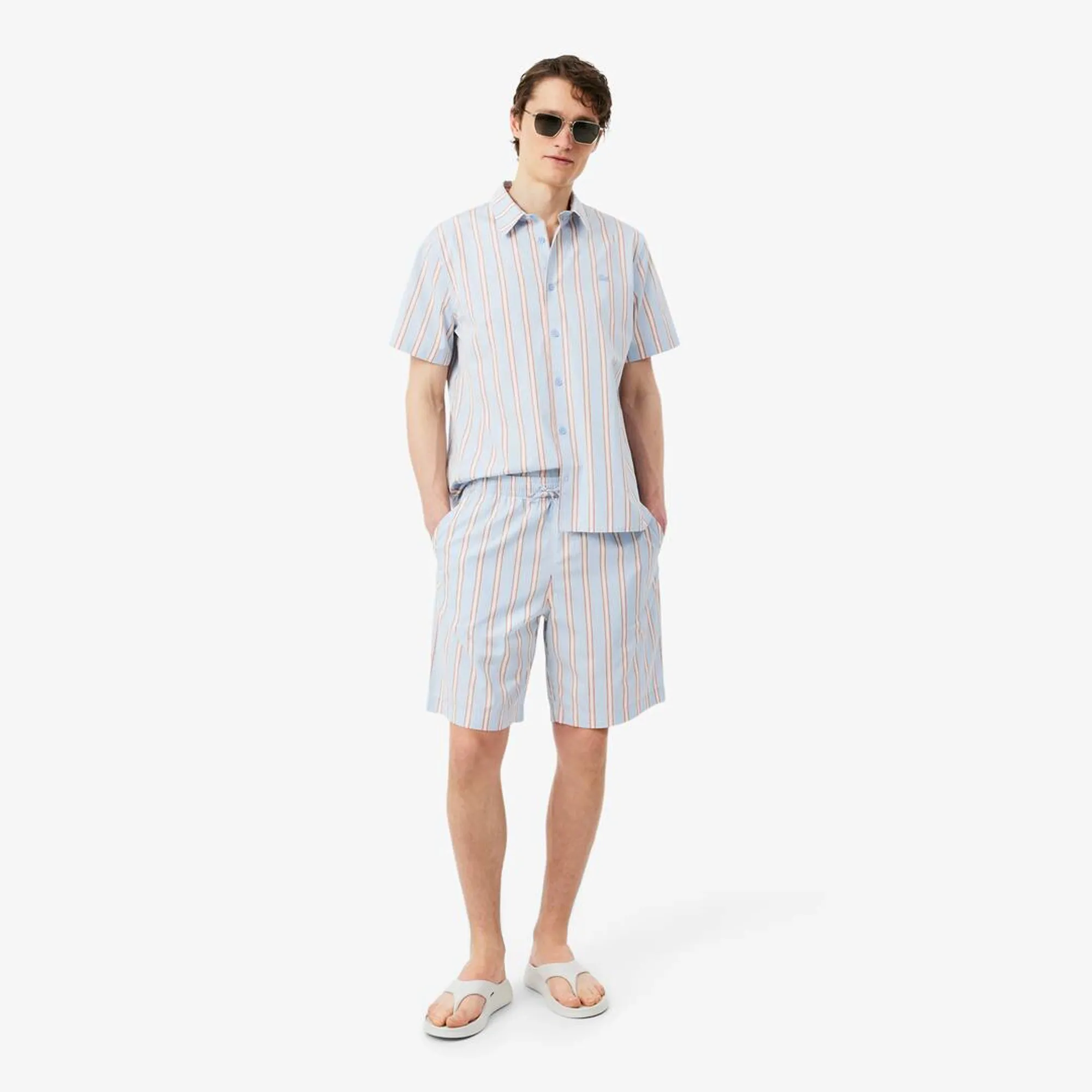 Lacoste Striped Cotton Poplin Shorts - Bleu Clair / Rose / Noir / Blanc