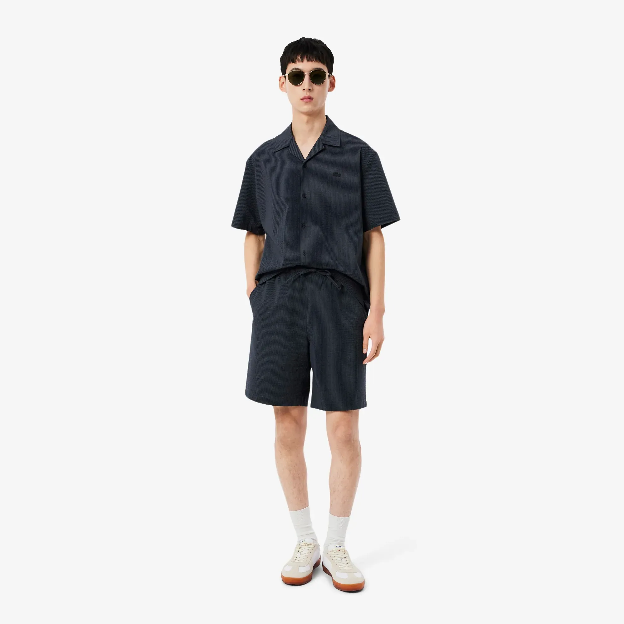 Lacoste Cotton Seersucker Shorts - Noir / Gris Fonce