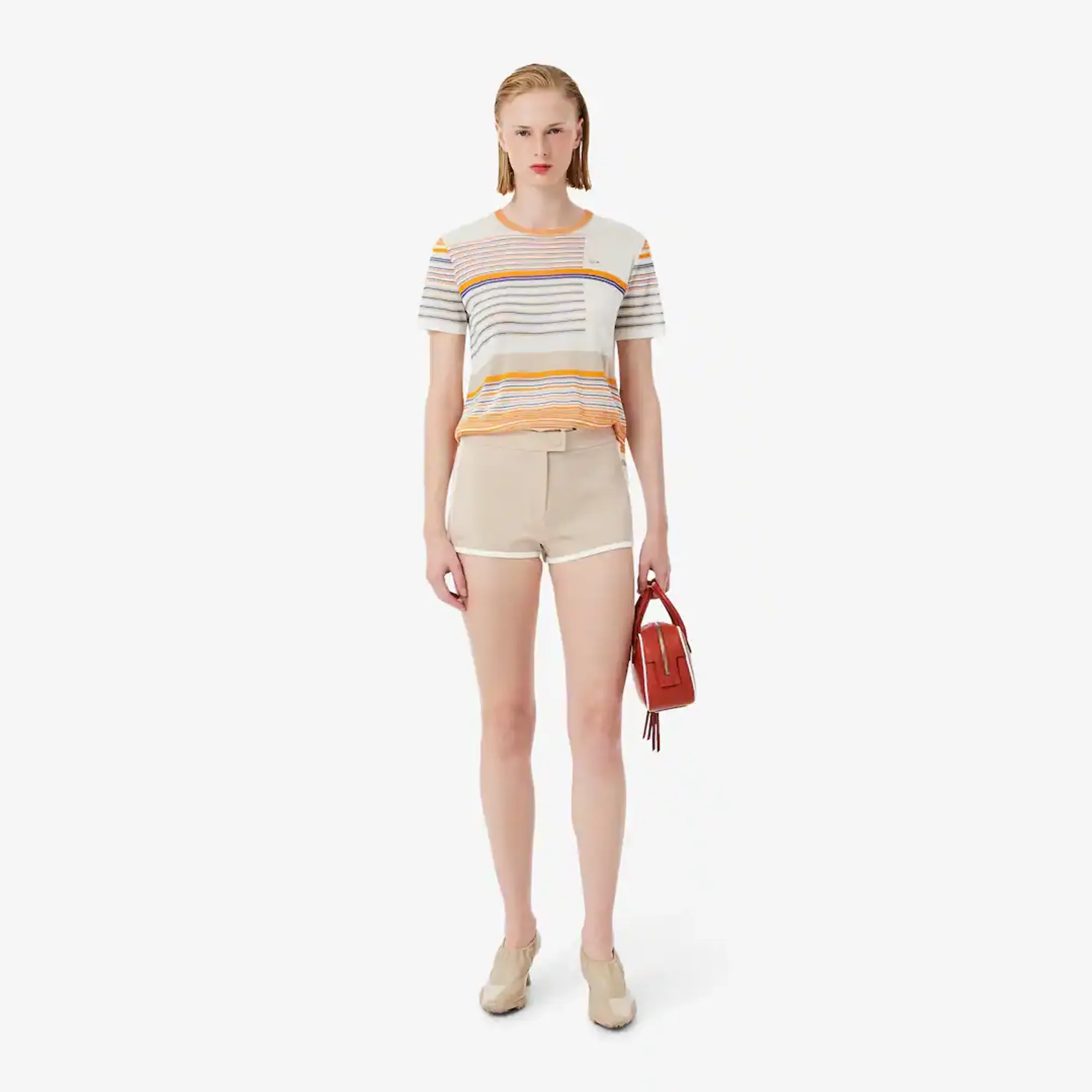 Lacoste Runway Satin Knit Mini-Shorts - Beige / Blanc