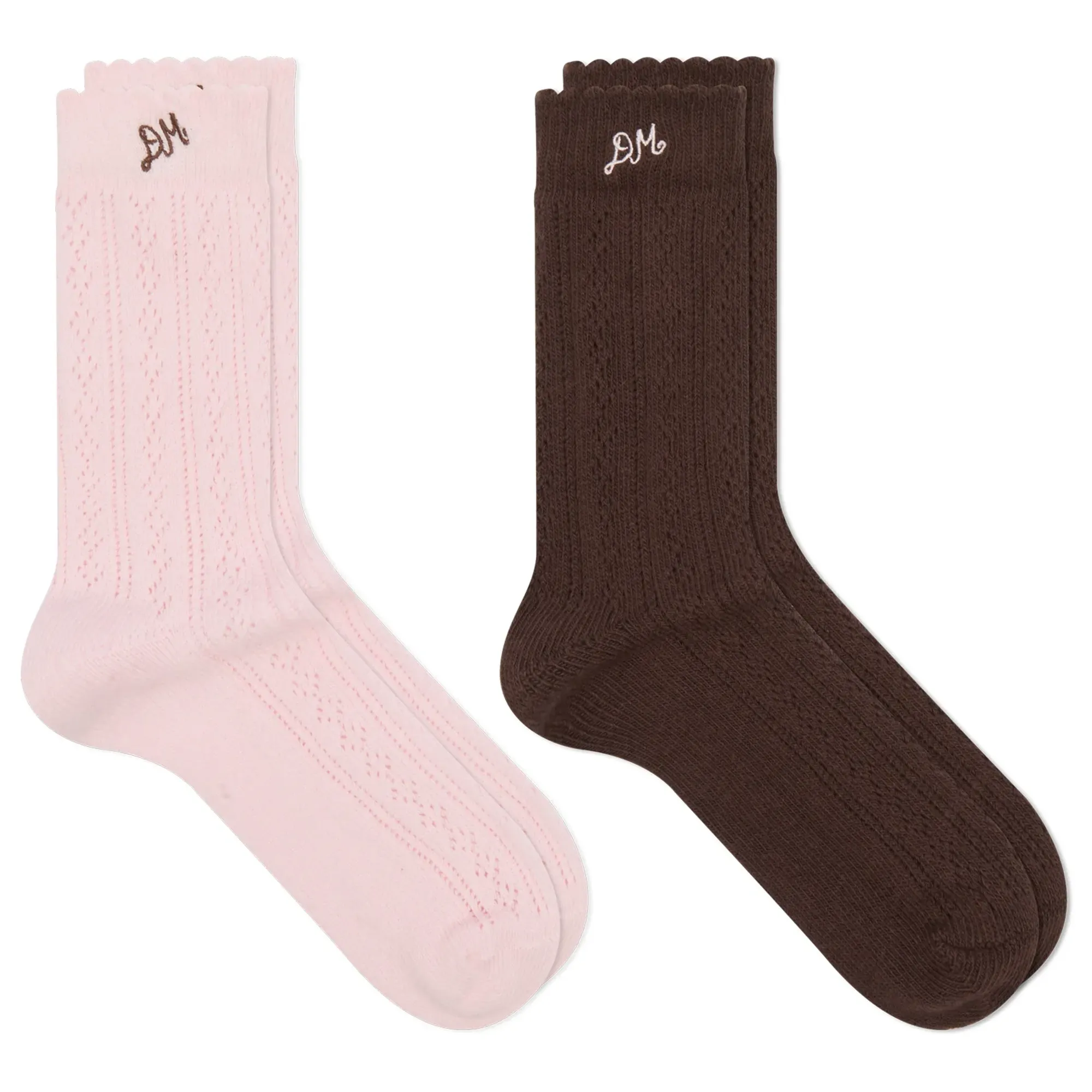 Damson Madder Women's Calf Length 2 Pack Pointelle Socks Multi