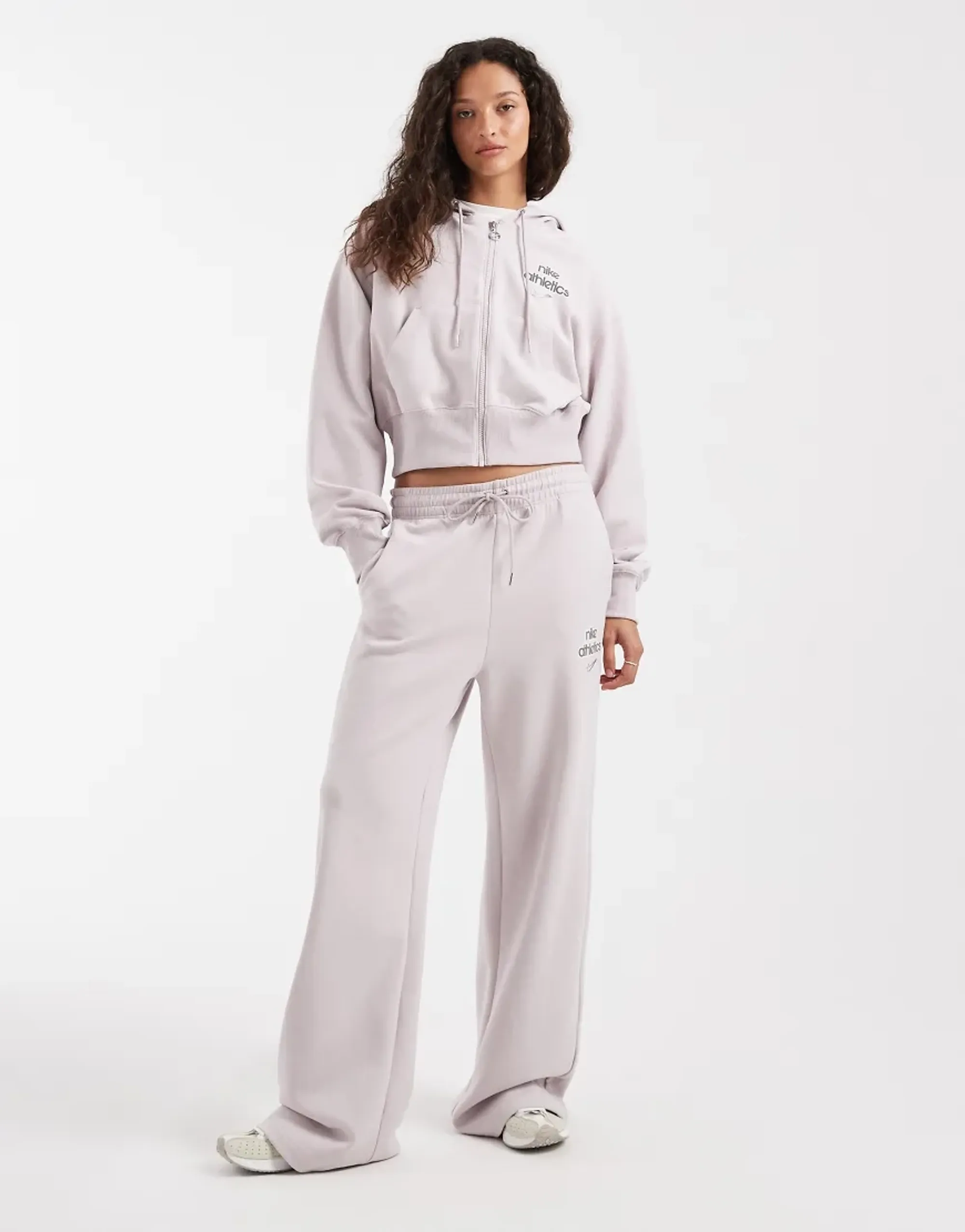 Nike Phoenix Fleece High Waisted Wide Leg Joggers In Lilac-Purple
