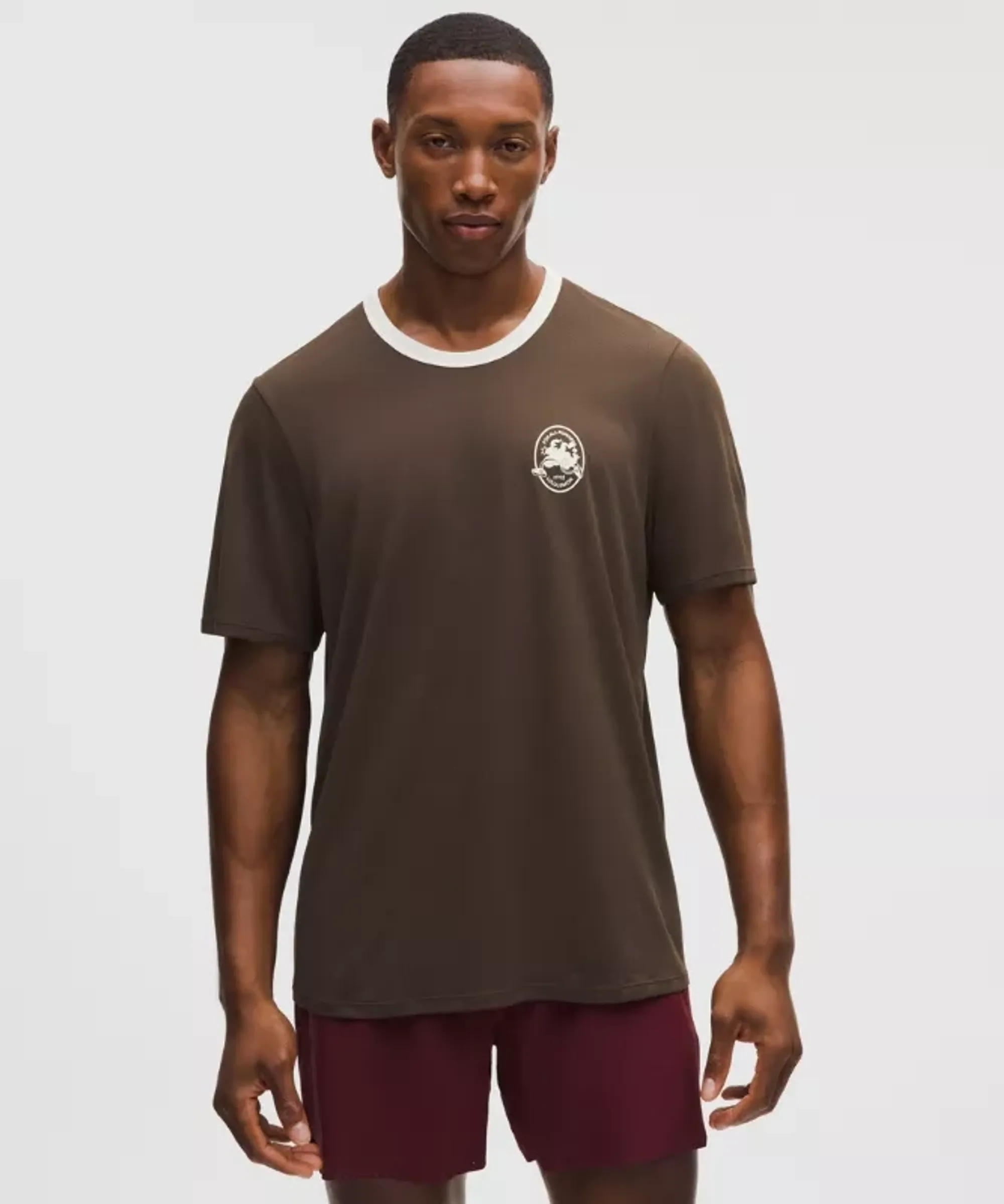 lululemon – Men's Fast and Free Perforated Stripe T-Shirt Run Crew 1998 – Color Brown – Size Large