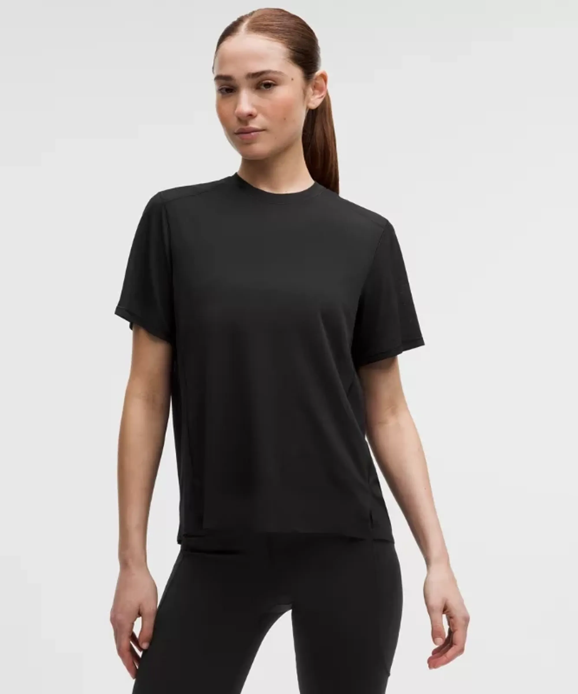 lululemon – Women's Fast and Free Short-Sleeve Shirt Perforated Stripe – Color Black – Size Large