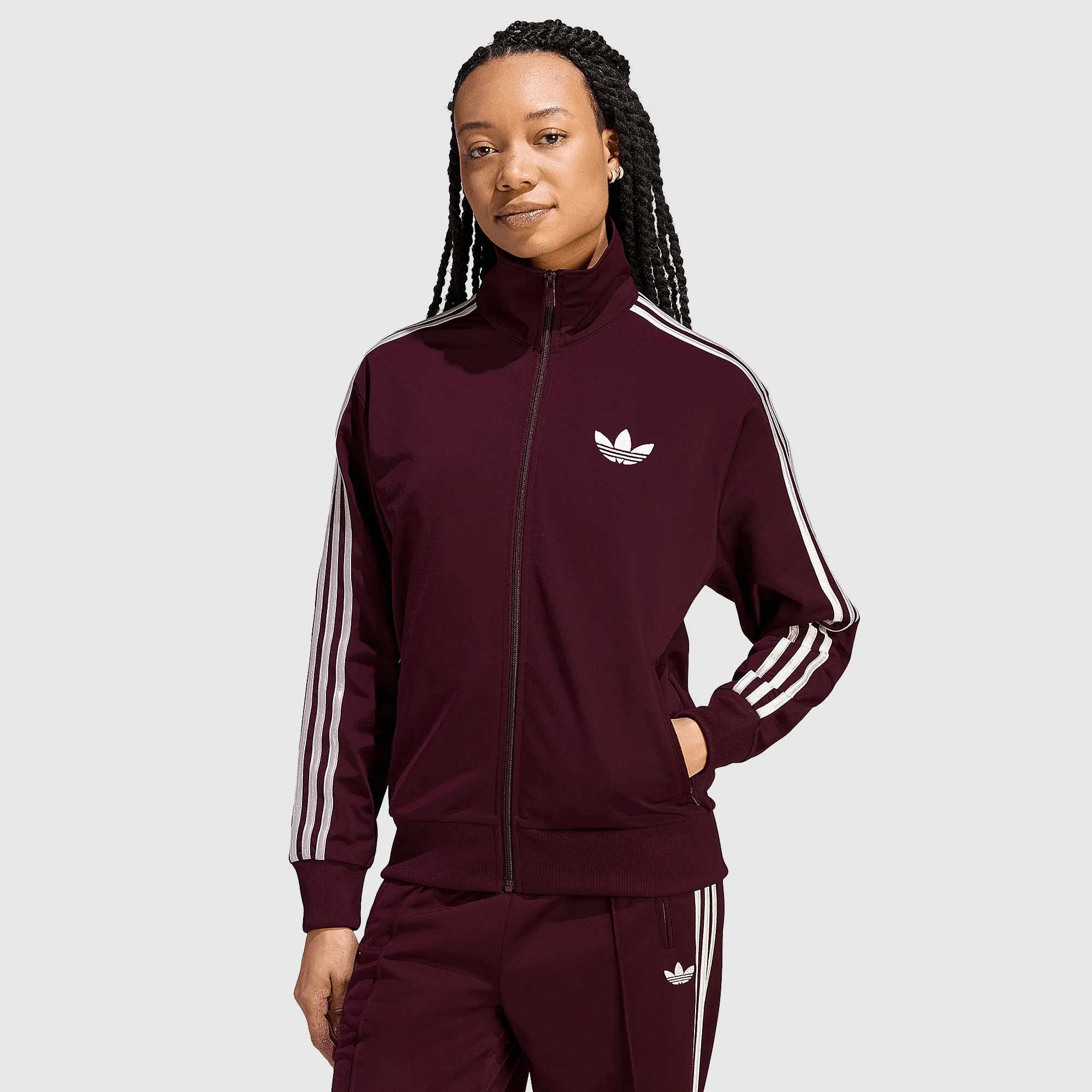 adidas Originals Womens Firebird Loose Track Top Maroon Off White