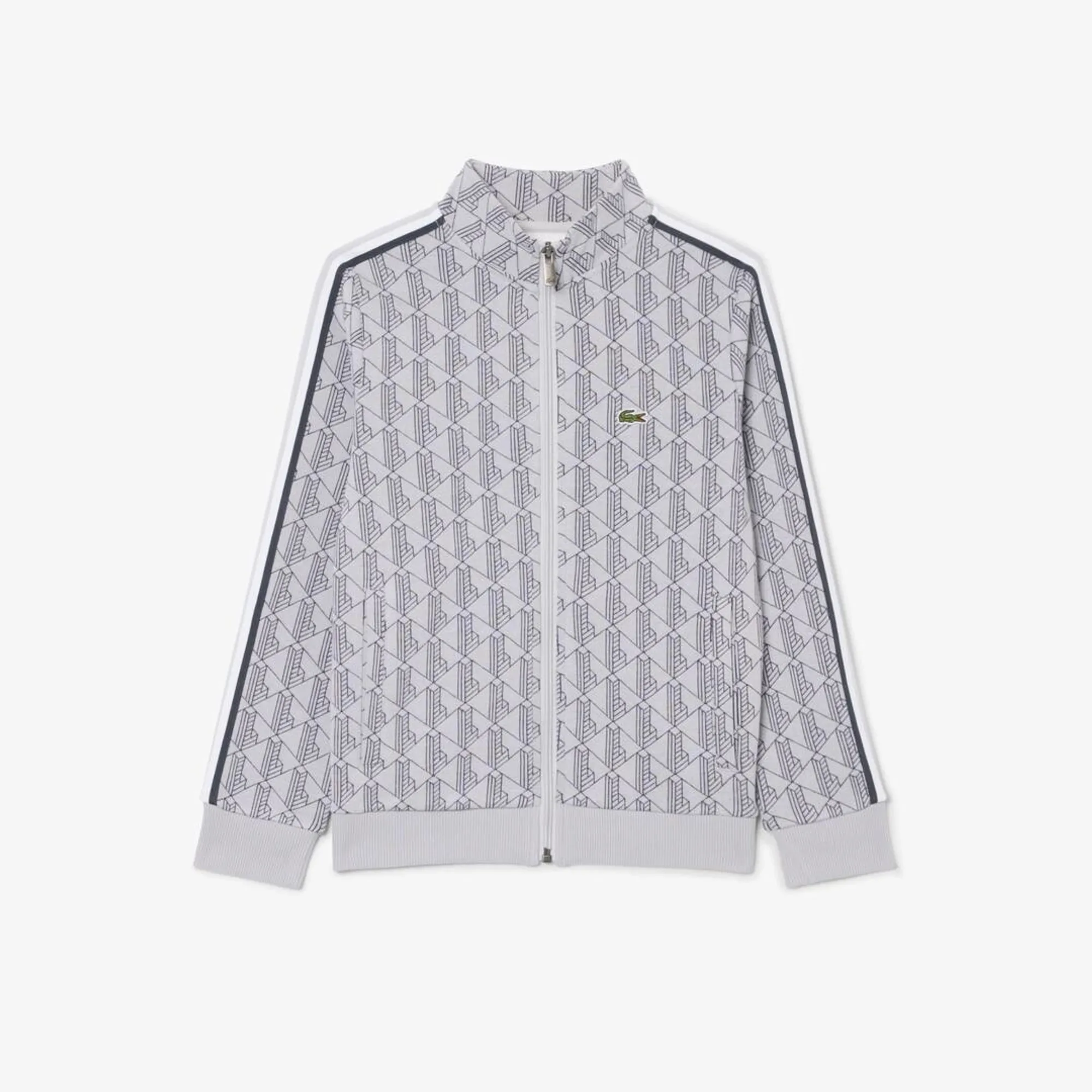 Lacoste Unisex High Neck Zipped Monogram Sweatshirt - Light Grey