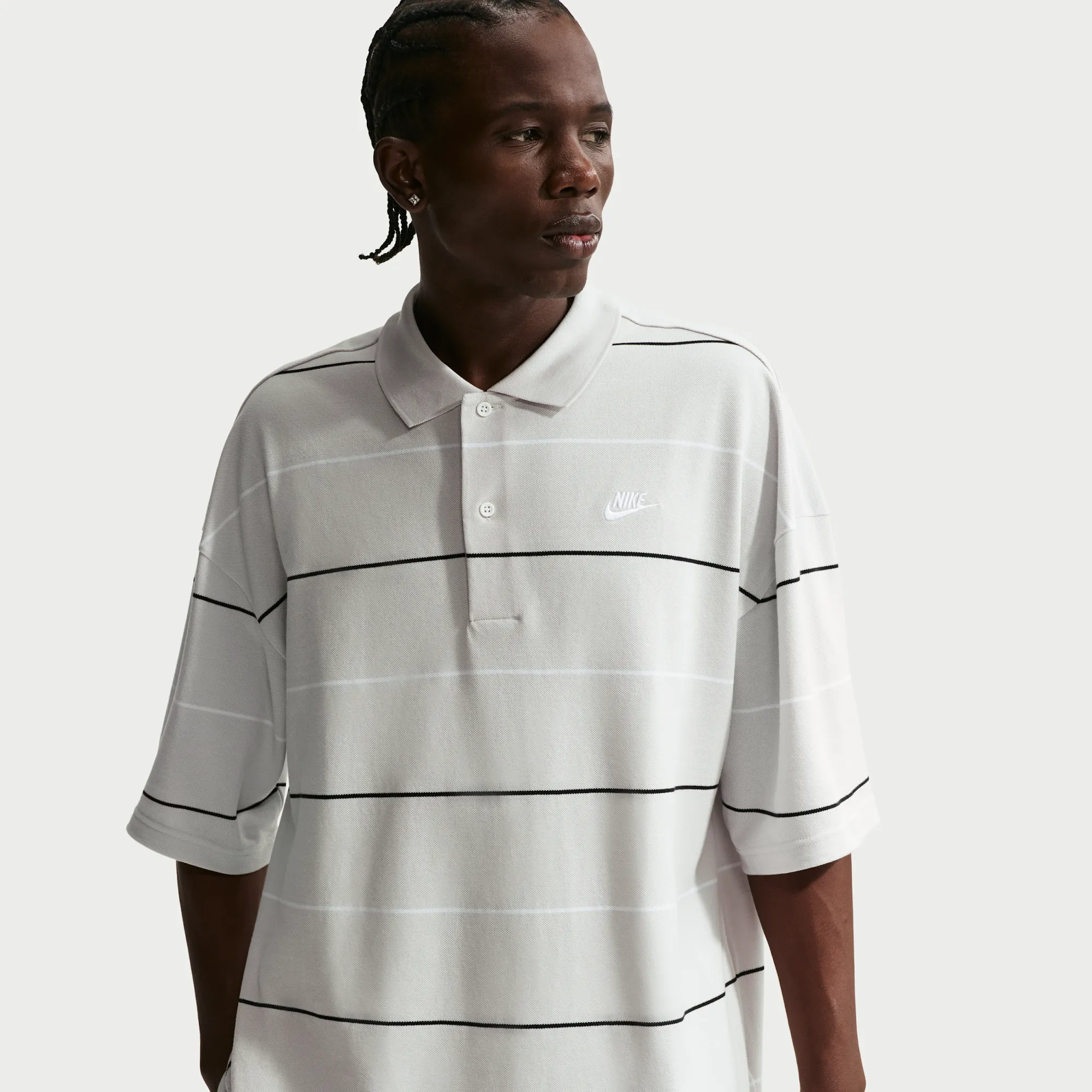 Nike Club Men's Oversized Striped Polo - Grey - Cotton