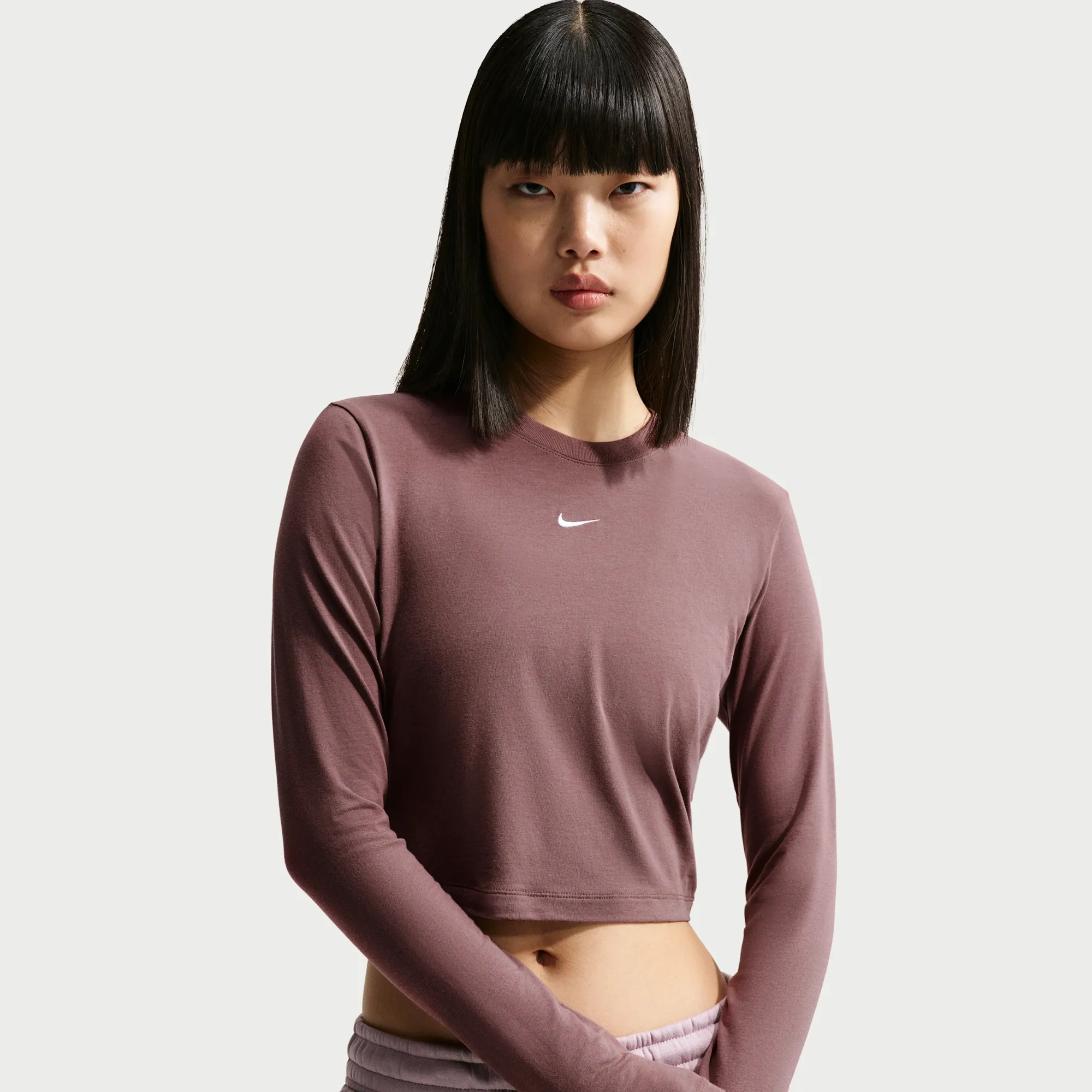 Nike Chill Knit Women's Slim Long-Sleeve Cropped Top - Purple - Modal/Cotton/Elastane