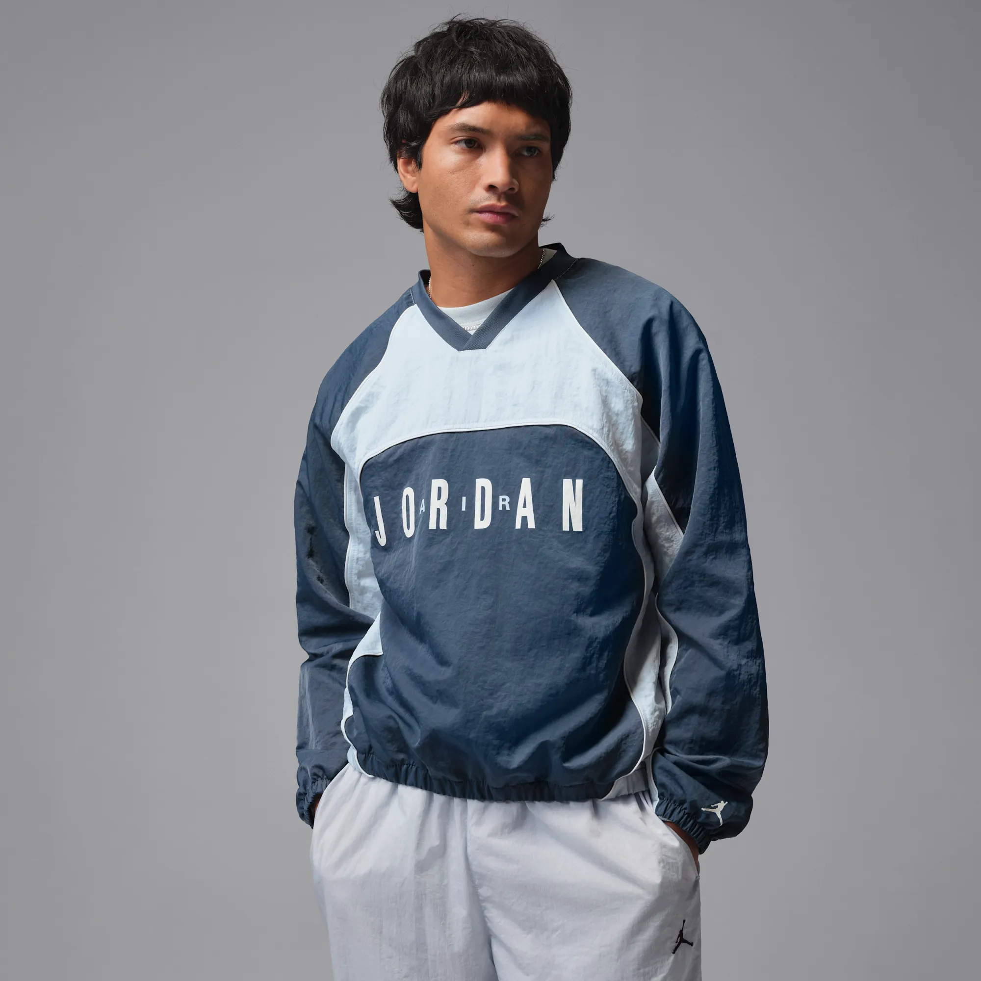 Nike Jordan Flight Men's Long-Sleeve Warm-Up Top - Blue - Nylon