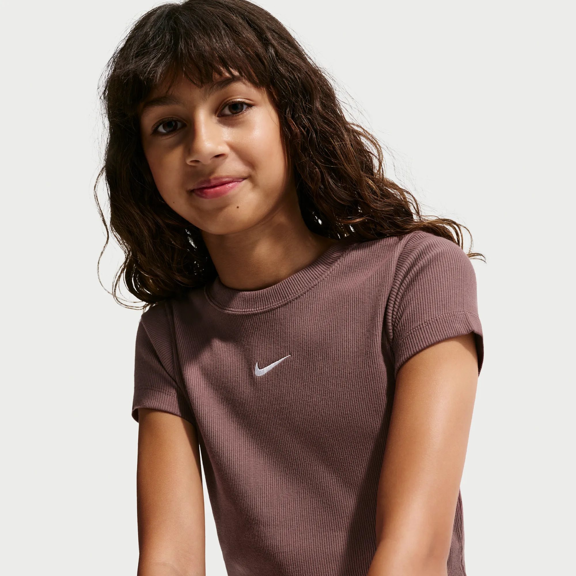 Nike Older Kids' (Girls') Slim Cropped Ribbed T-Shirt - Purple - Cotton/Elastane
