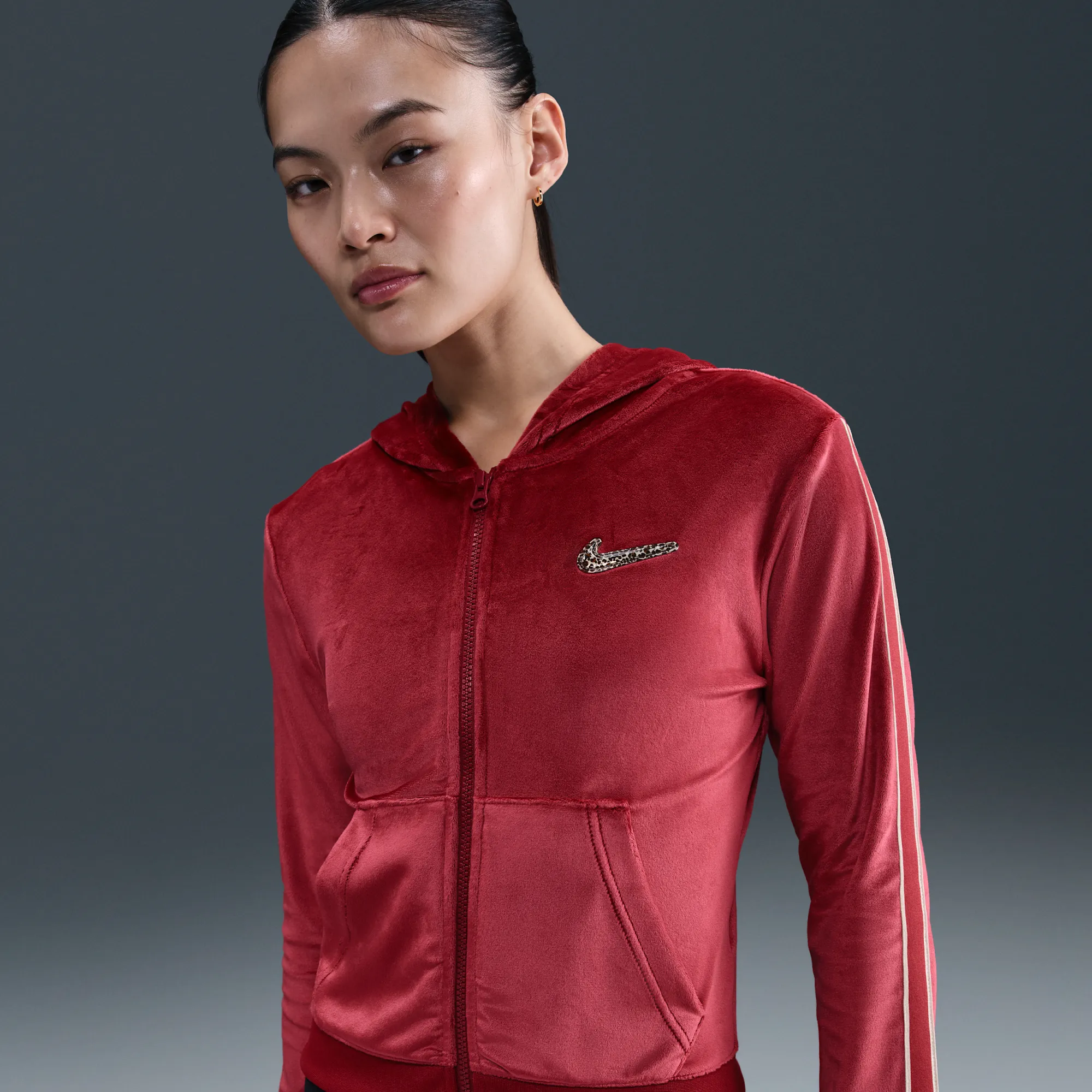 Nike Women's Full-Zip Long-Sleeve Hooded Top - Red - Polyester/Elastane