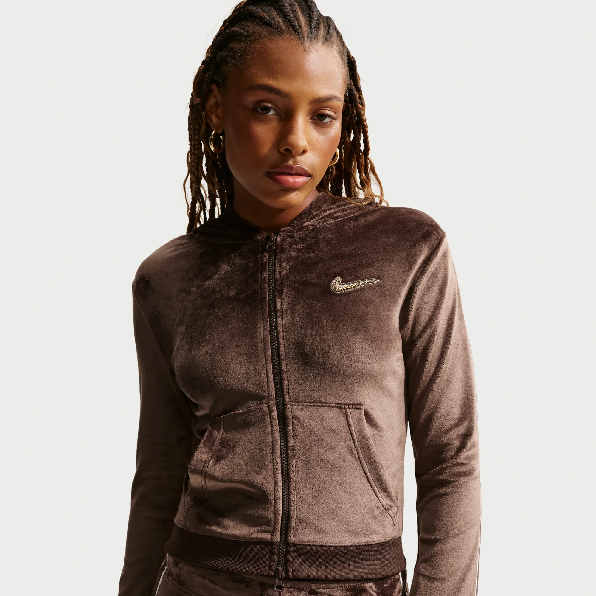 Nike Women's Full-Zip Long-Sleeve Hooded Top - Brown - Polyester/Elastane
