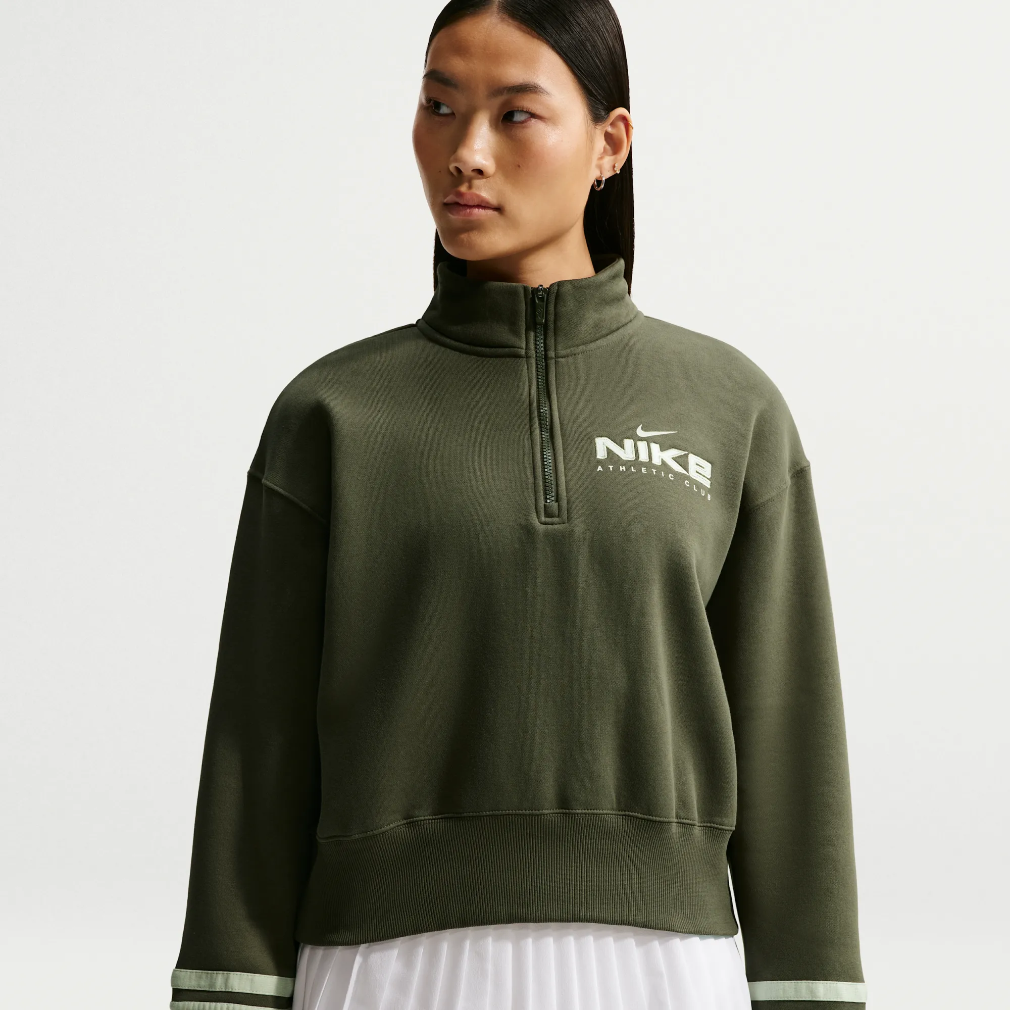 Nike Women's Oversized 1/4-Zip Fleece Top - Green - Cotton/Polyester