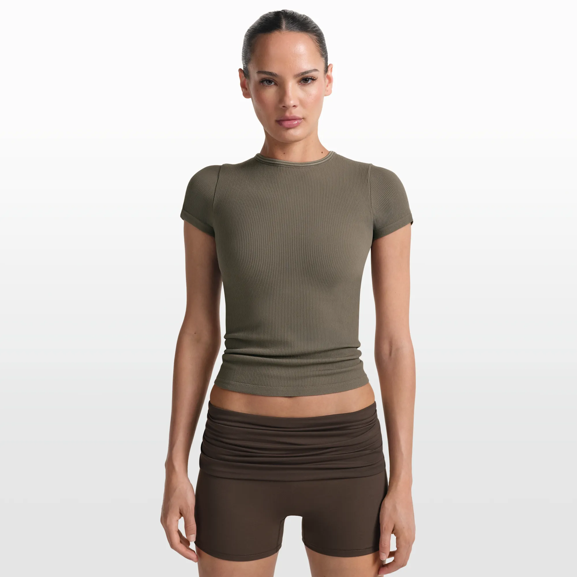 NikeSKIMS Ribbed Seamless Women's Short-Sleeve Top - Brown - Nylon/Elastane