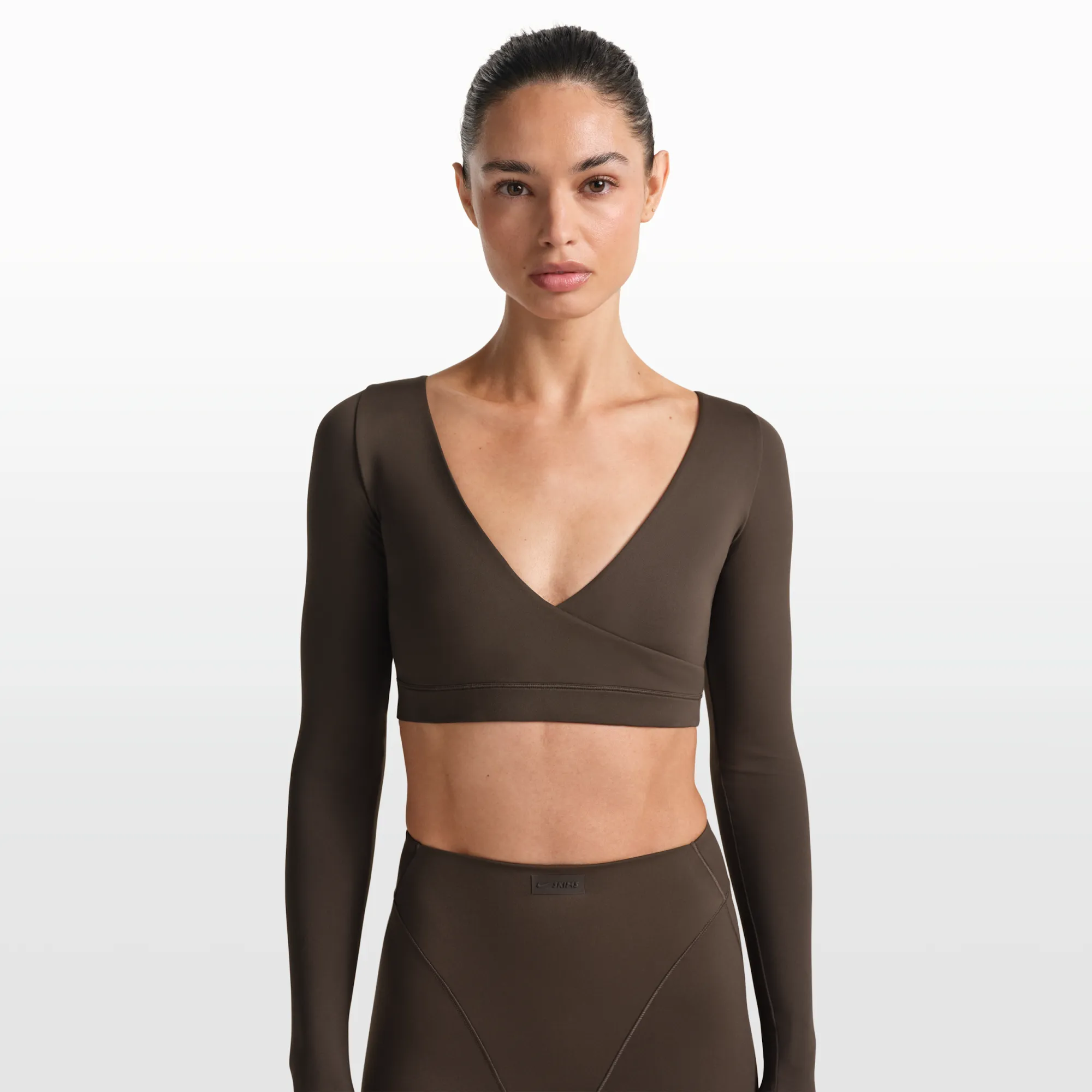 NikeSKIMS Matte Women's Long-Sleeve Wrap Top - Brown - Nylon/Elastane