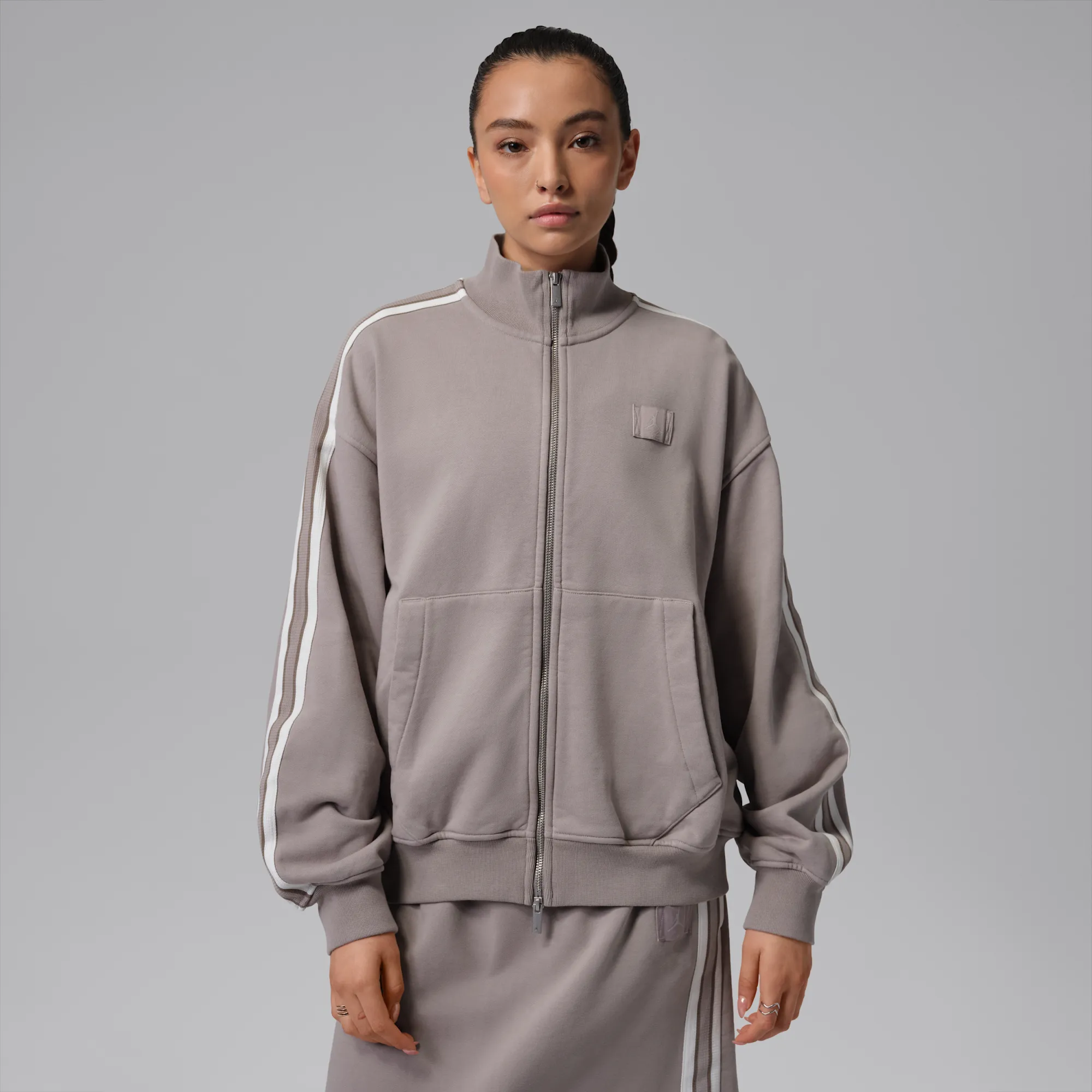 Nike Jordan Flight Fleece Women's French Terry Full-Zip Jacket - Grey - Fleece