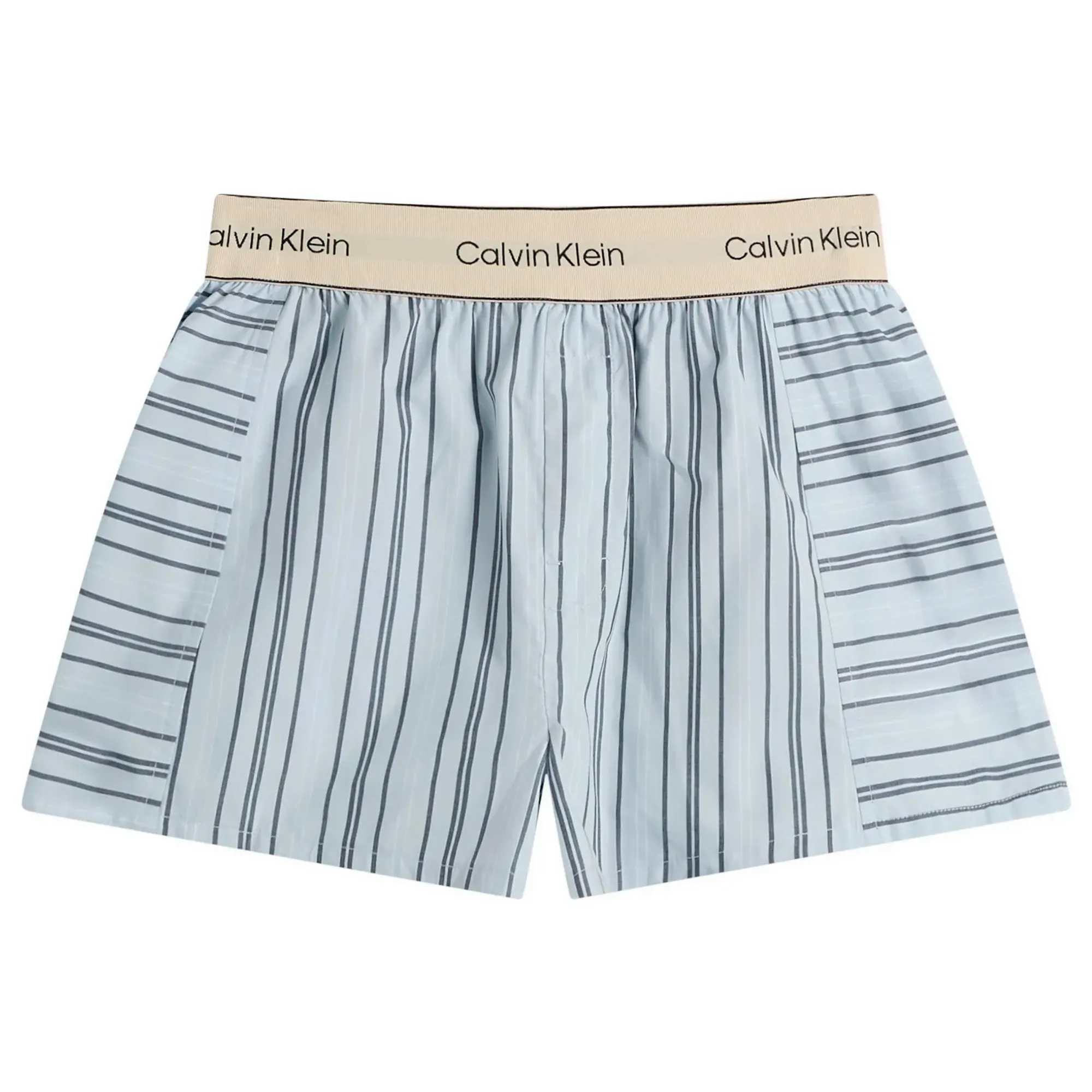 Calvin Klein Women's Cotton Poplin Sleep Short Majorca Stripe Breezy Blue