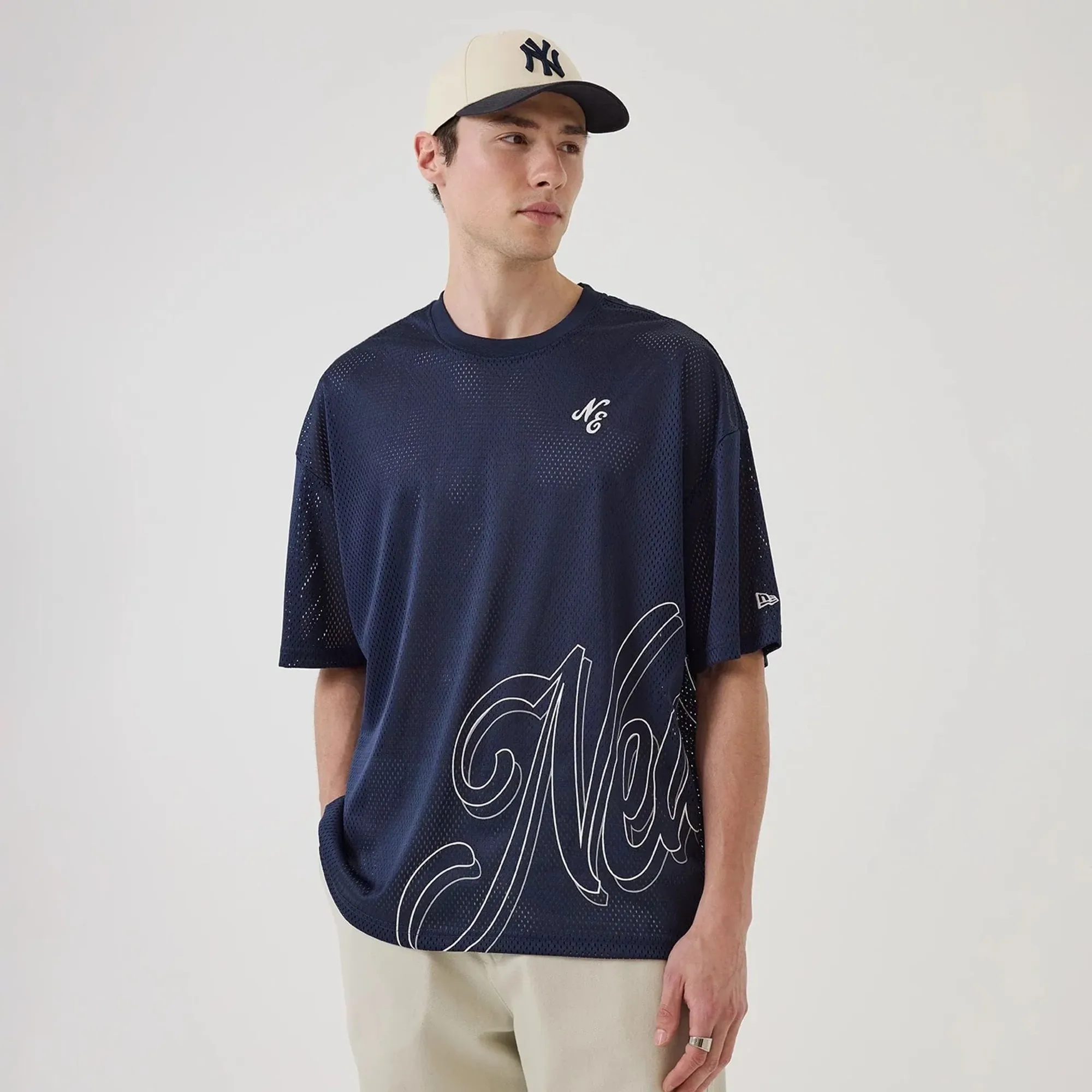 New Era Mix League Blue Oversized Mesh T-Shirt adult unisex