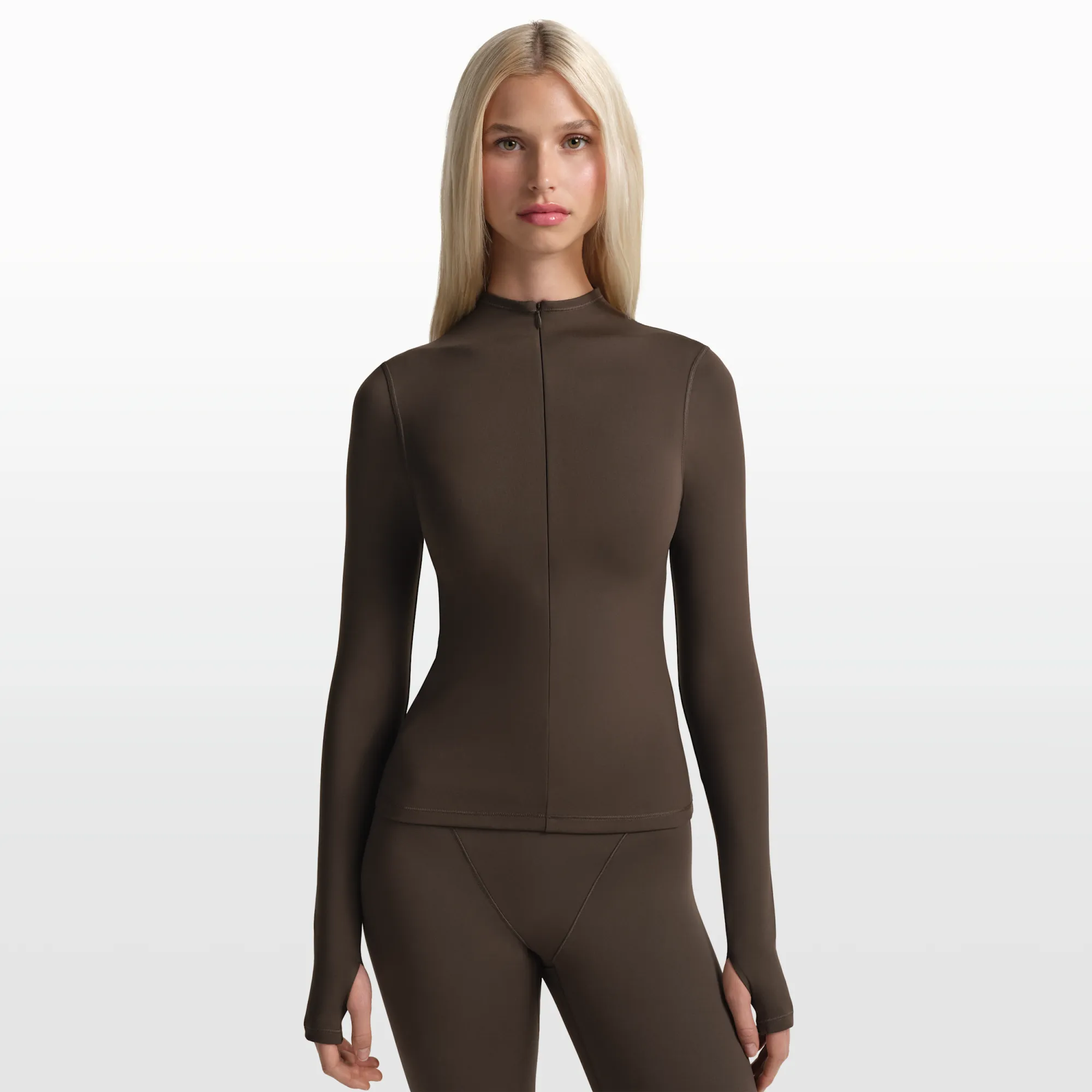 NikeSKIMS Matte Women's 1/2-Zip Mock-Neck Long-Sleeve Top - Brown