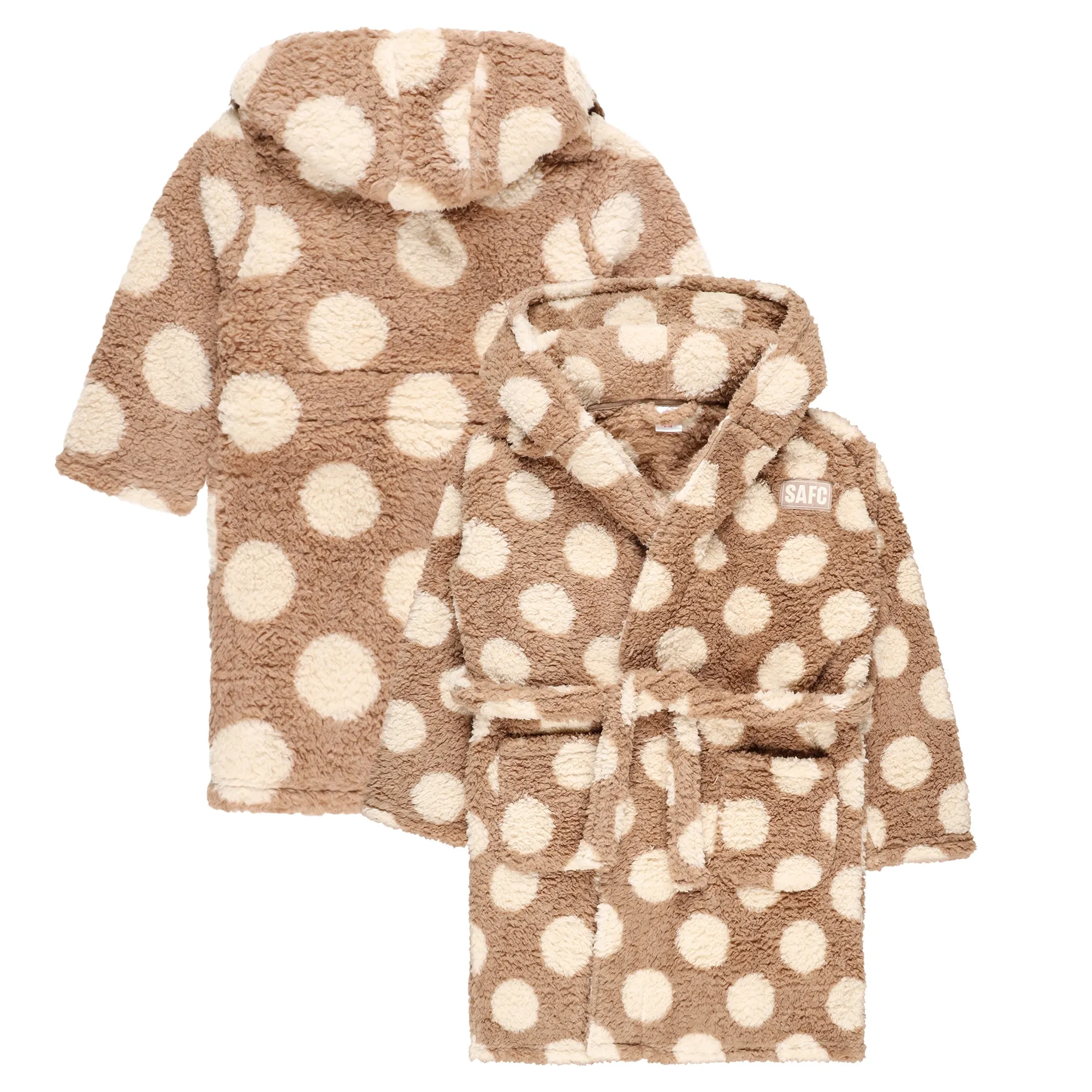 Sunderland Polka Dot Fleece Hooded Robe - Beige - Girls